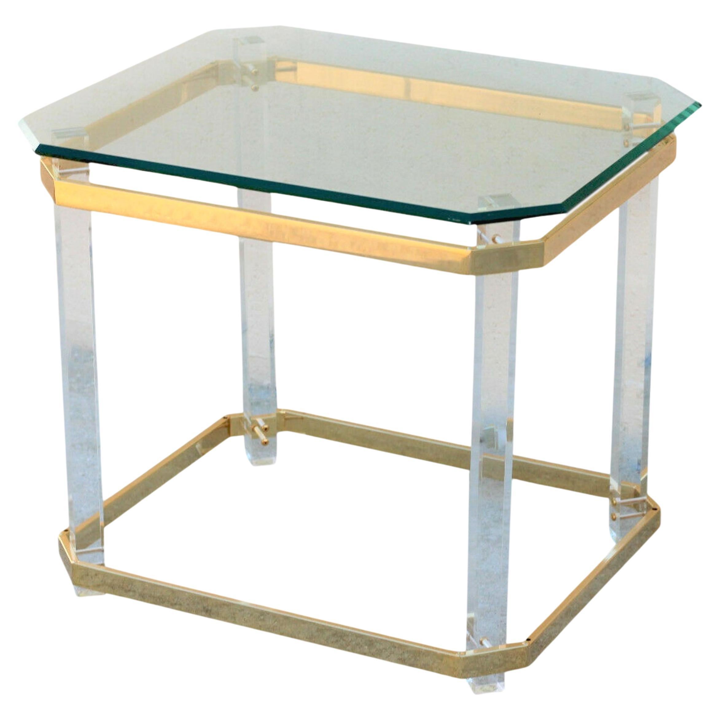 1970s Lucite Brass and Glass Side Table after Charles Hollis Jones