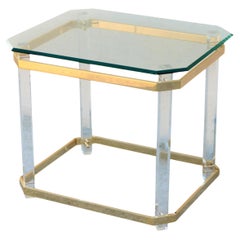 1970s Lucite Brass and Glass Side Table after Charles Hollis Jones