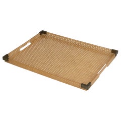 1970s Lucite, Brass and Rattan Serving Tray by Christian Dior Home Collection