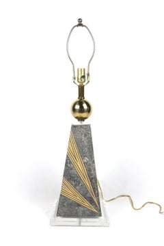 1970s Lucite, Brass and Stone Pyramid Lamp