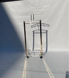 1970s Lucite Brass Valet Coat Stand Postmodern Hollywood Regency Wardrobe Bedroo