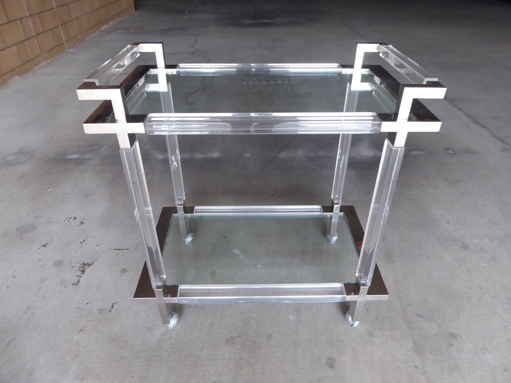 1970s Lucite, Brushed Chrome and Glass Serving Cart Made by Hudson Rissman Co. 7