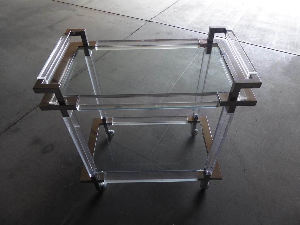 1970s Lucite, Brushed Chrome and Glass Serving Cart Made by Hudson Rissman Co. In Good Condition In Palm Springs, CA