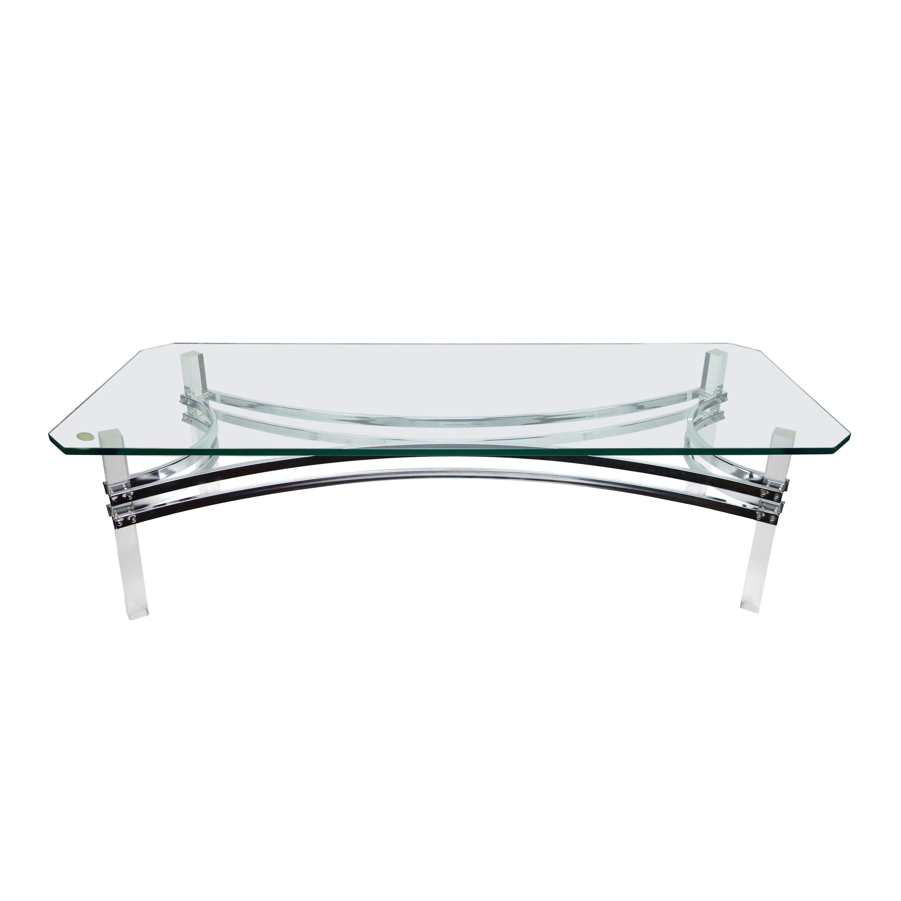 1970s Lucite, Chrome and Glass Coffee Table in the Style of Charles Hollis Jones