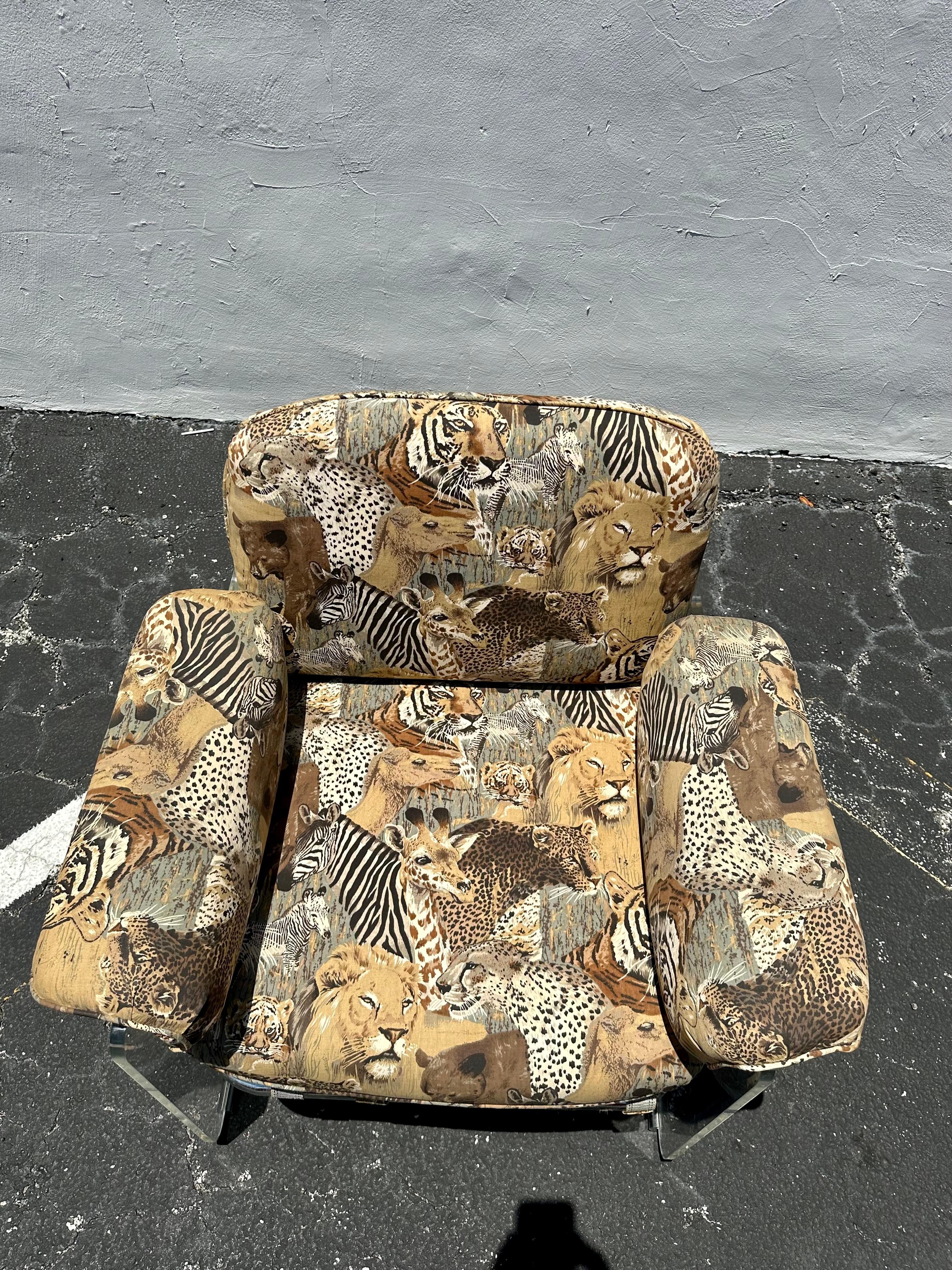 1970s Lucite Chrome Animal Safari Floating Club Chair For Sale 4