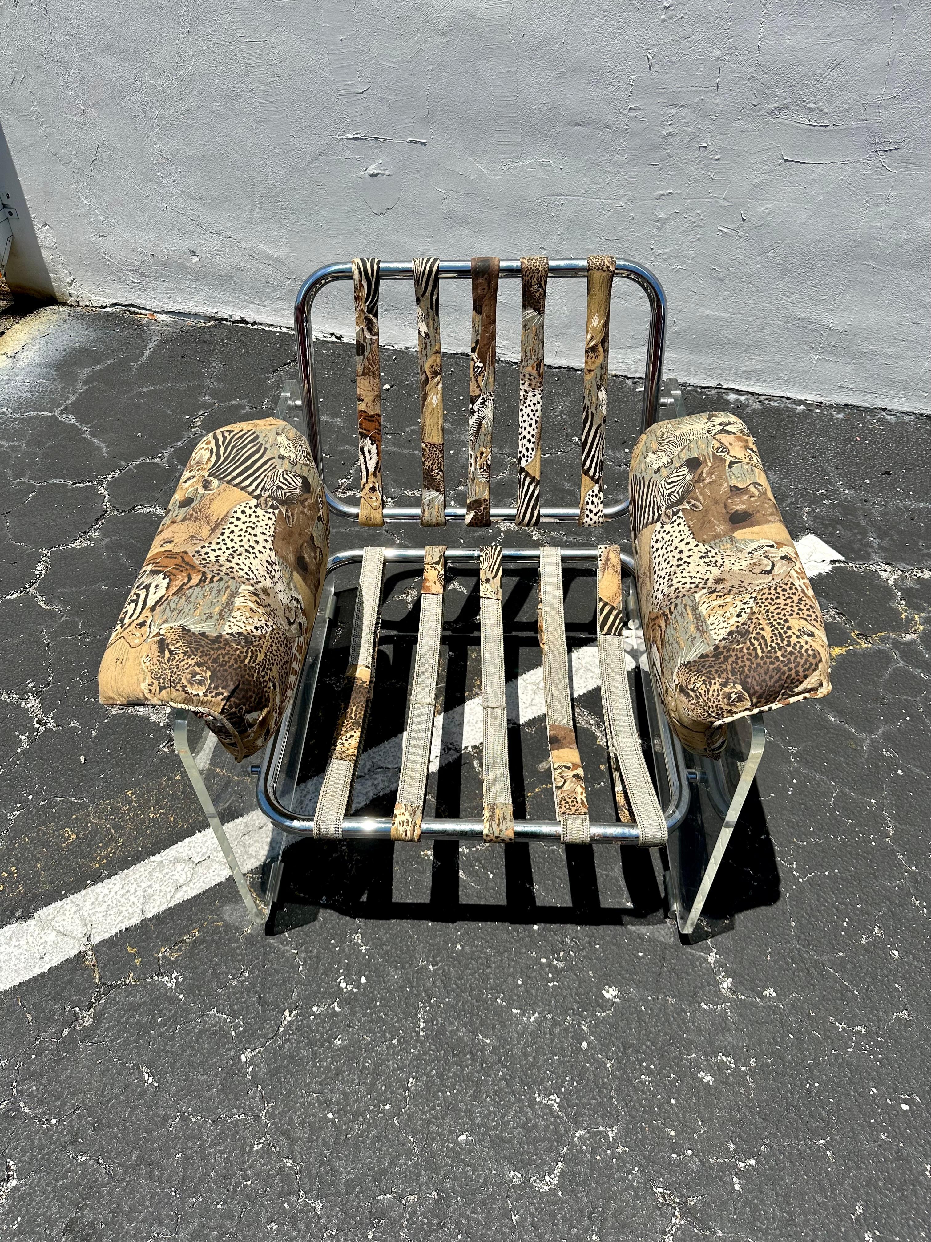 1970s Lucite Chrome Animal Safari Floating Club Chair For Sale 5