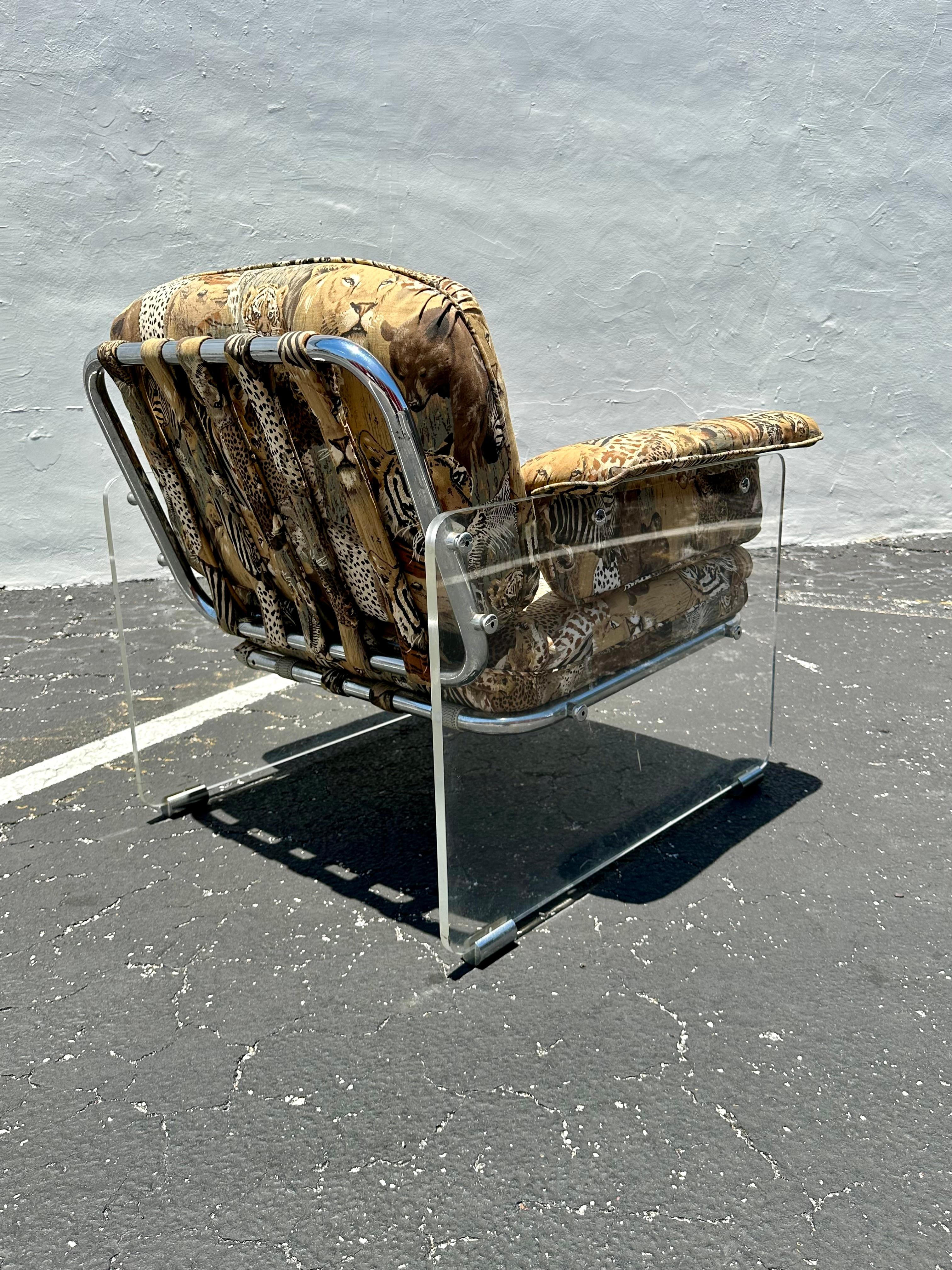 1970s Lucite Chrome Animal Safari Floating Club Chair For Sale 2