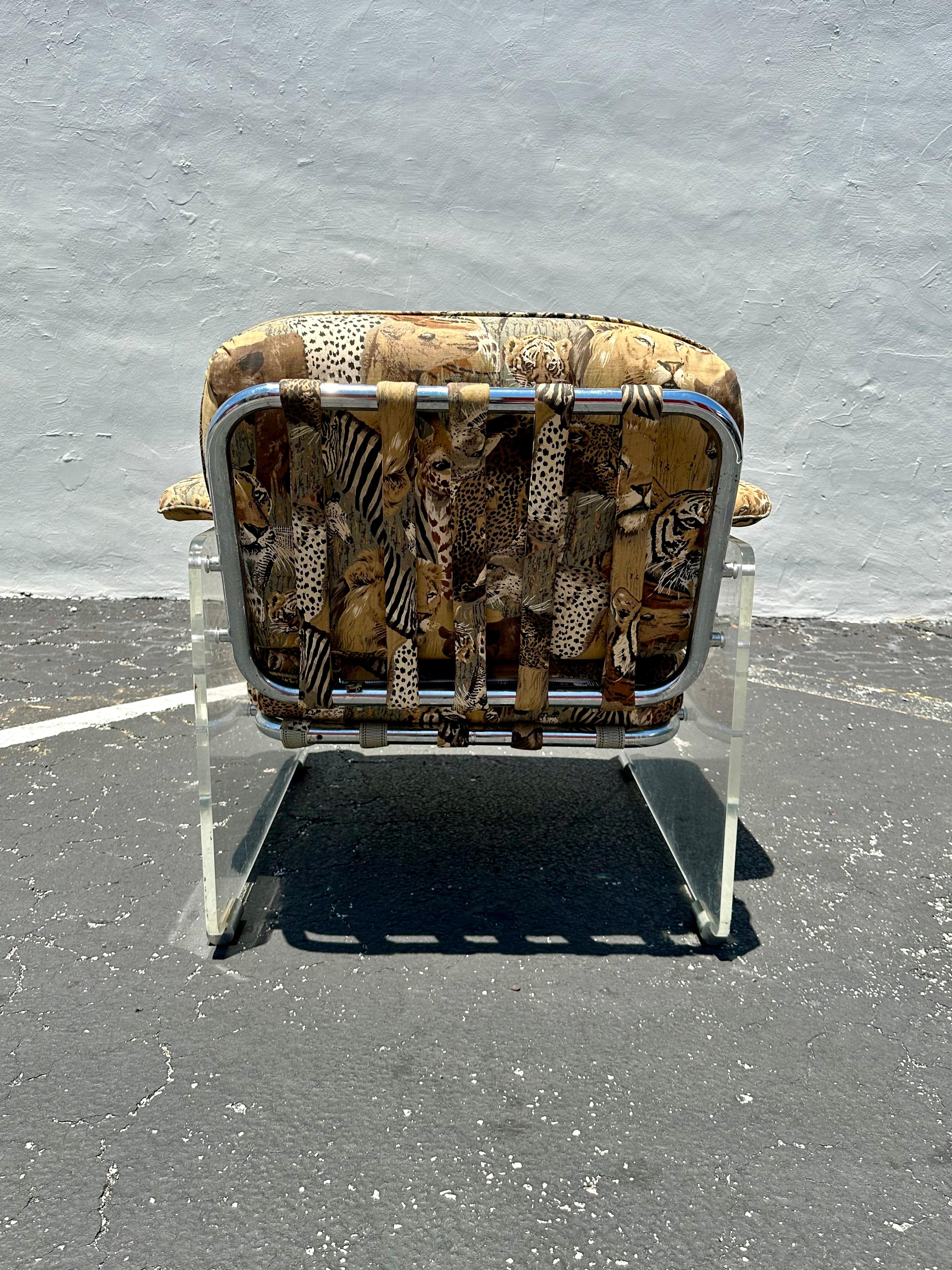 1970s Lucite Chrome Animal Safari Floating Club Chair For Sale 3