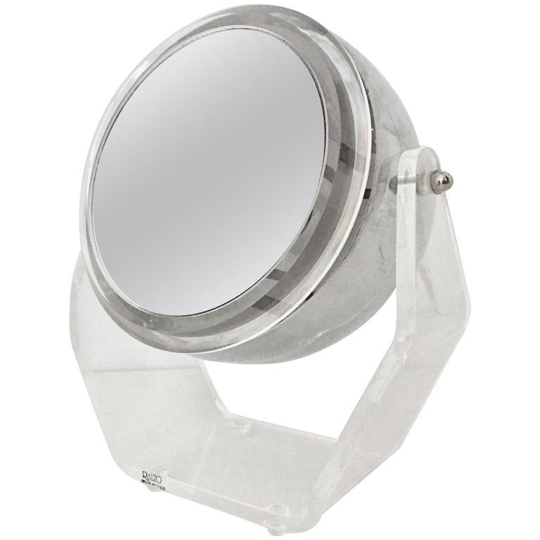 1970s Lucite And Chrome Eye Ball, Swivel Vanity Mirror With Lights
