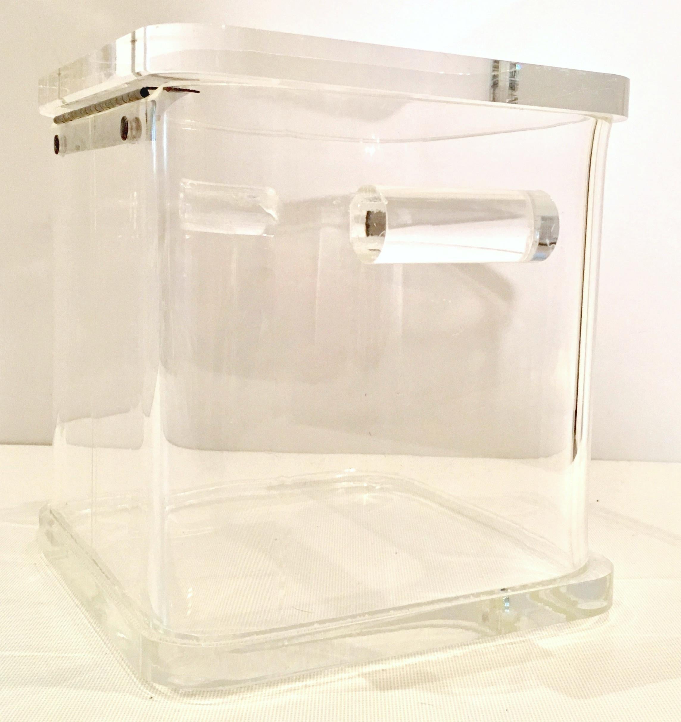 1970'S Lucite & Chrome Lidded Ice Bucket and Tongs S/2 In Good Condition In West Palm Beach, FL
