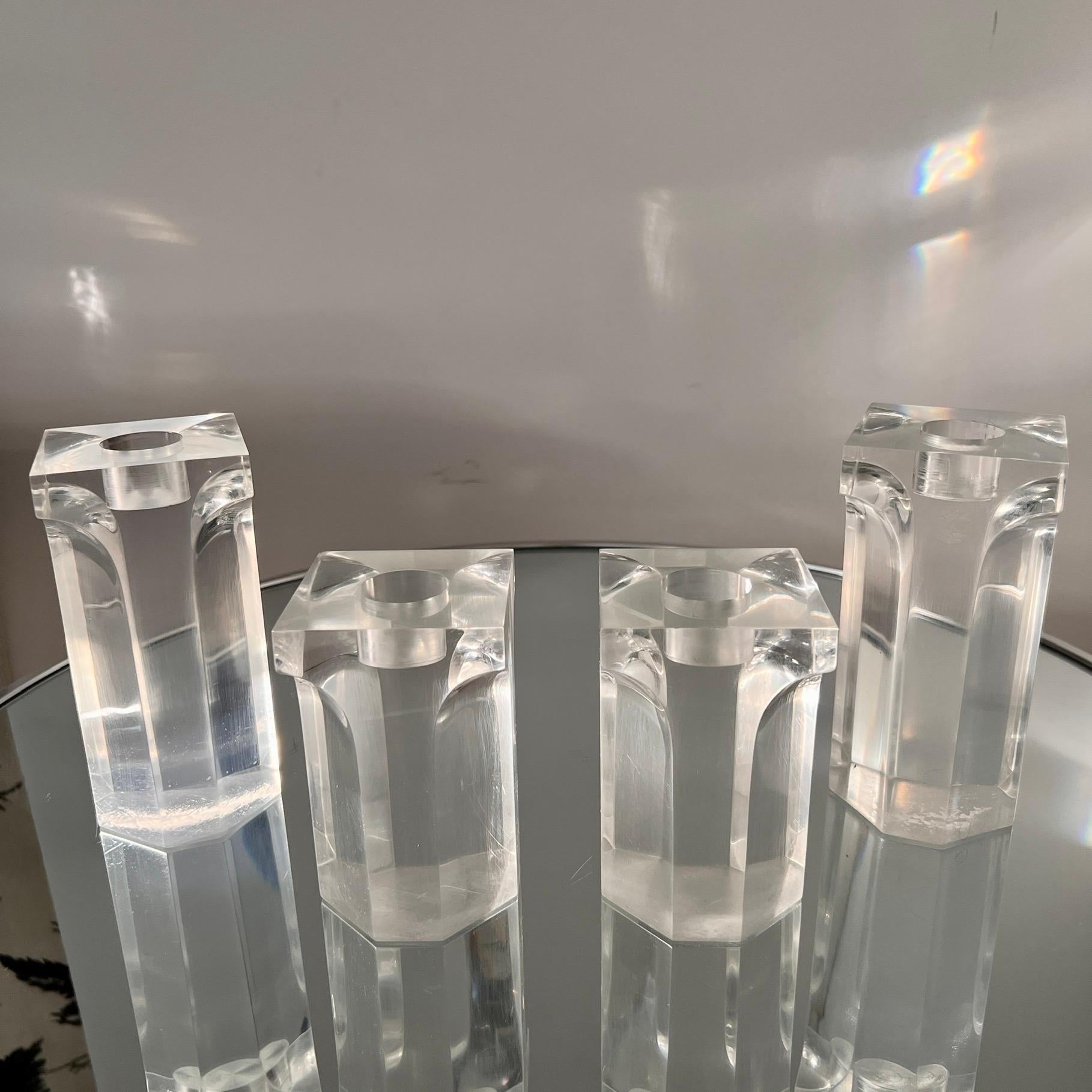 1970's Lucite Column Candle Holders in the Style of Charles Hollis Jones, Set/4 For Sale 3