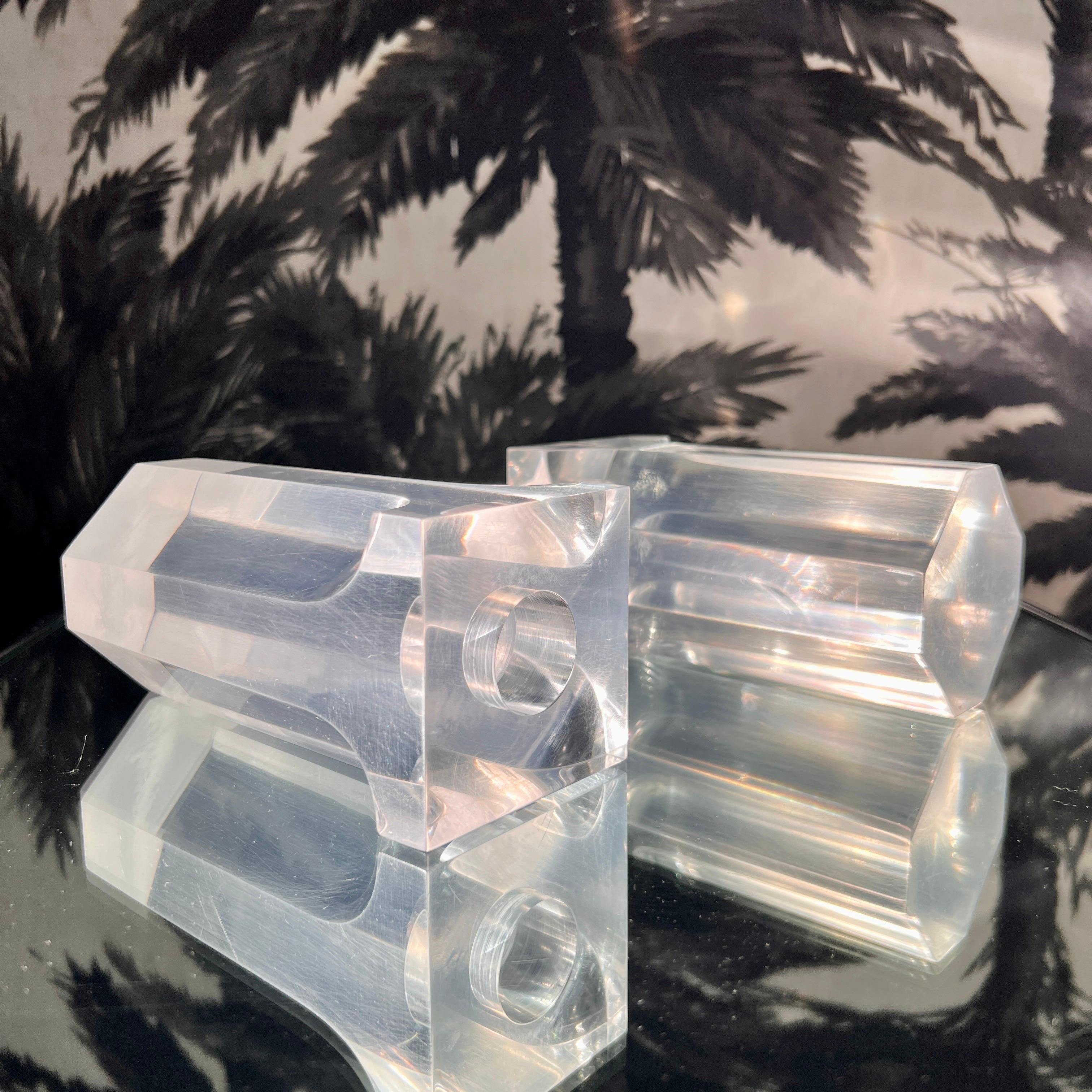 Mid-Century Modern 1970's Lucite Column Candle Holders in the Style of Charles Hollis Jones, Set/4 For Sale