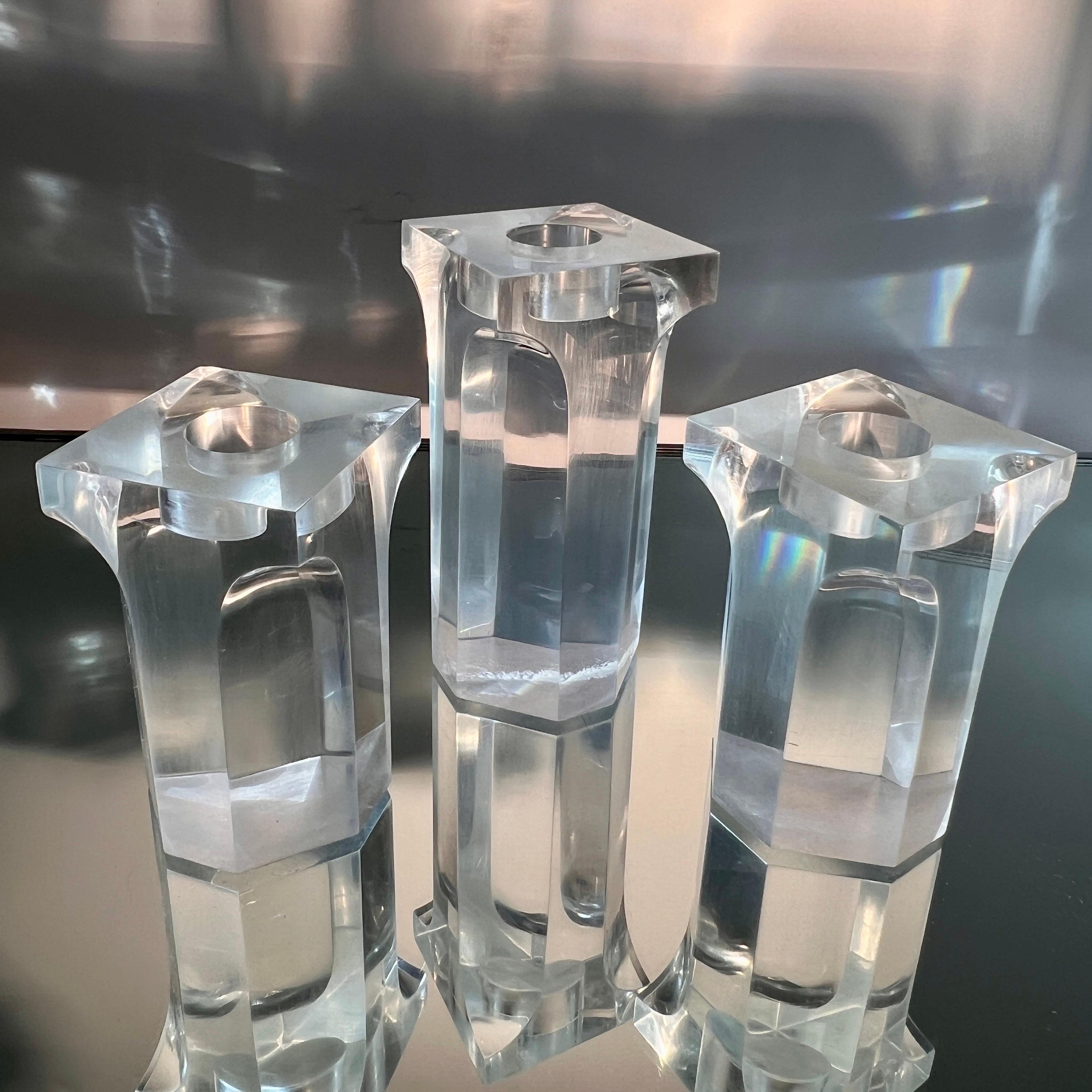 1970's Lucite Column Candle Holders in the Style of Charles Hollis Jones, Set/4 For Sale 1