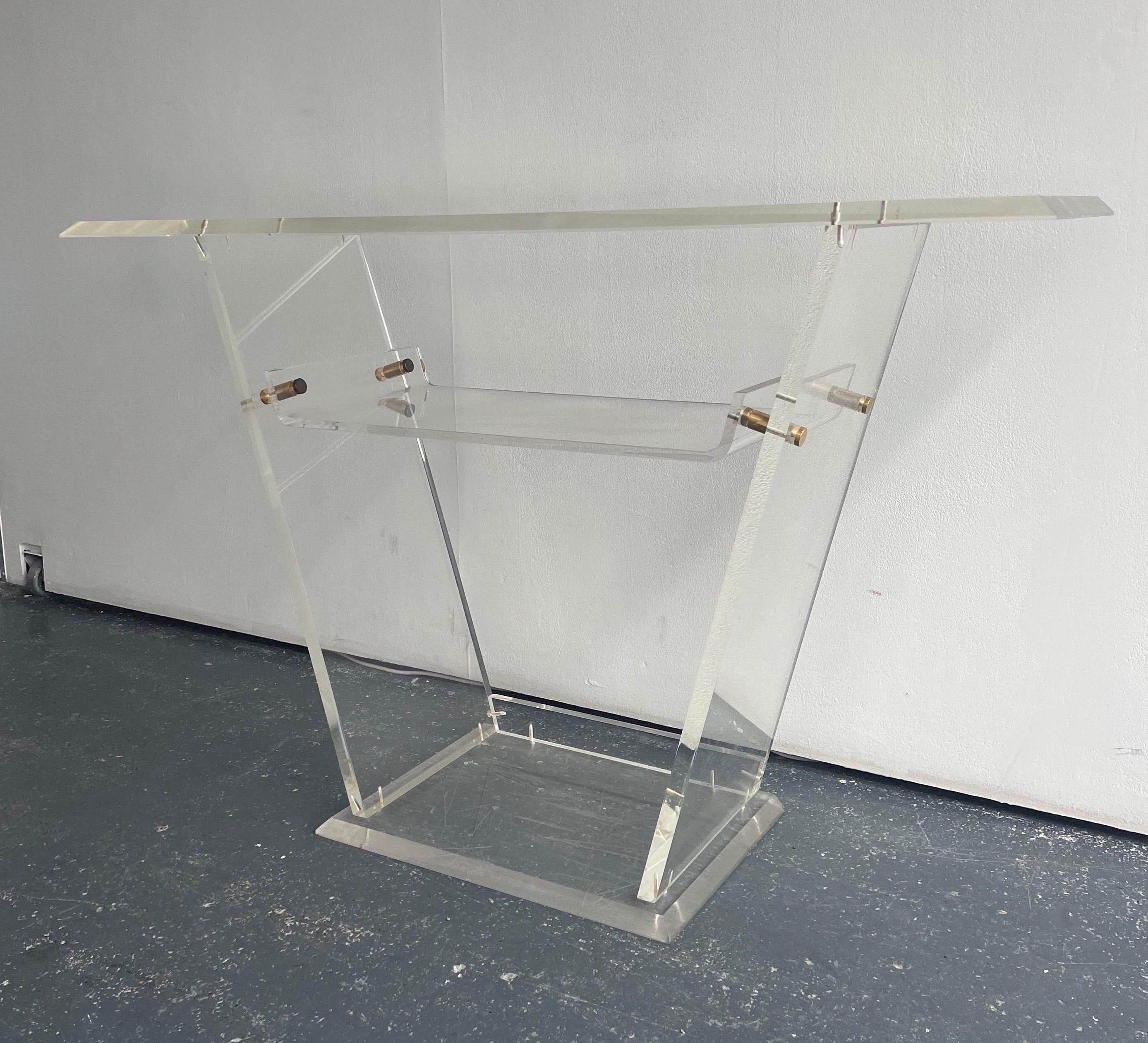 Brass 1970s Lucite Console Table