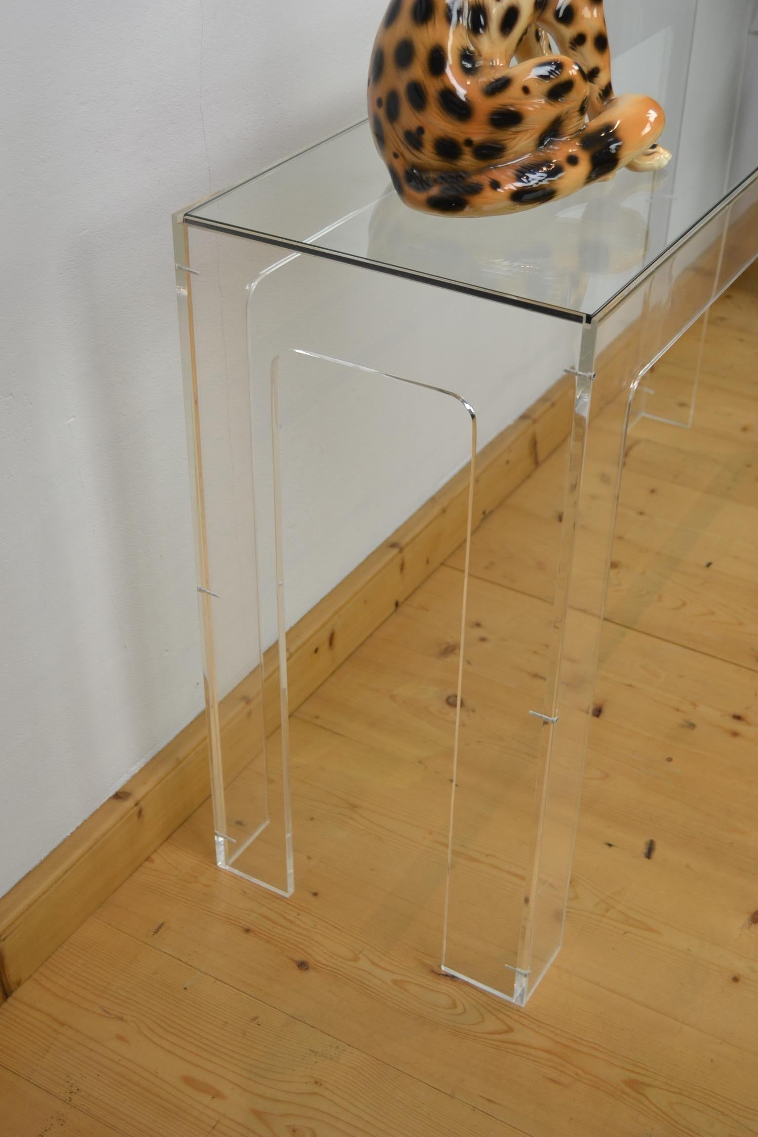 1970s Lucite Console Table with Glass Top 4