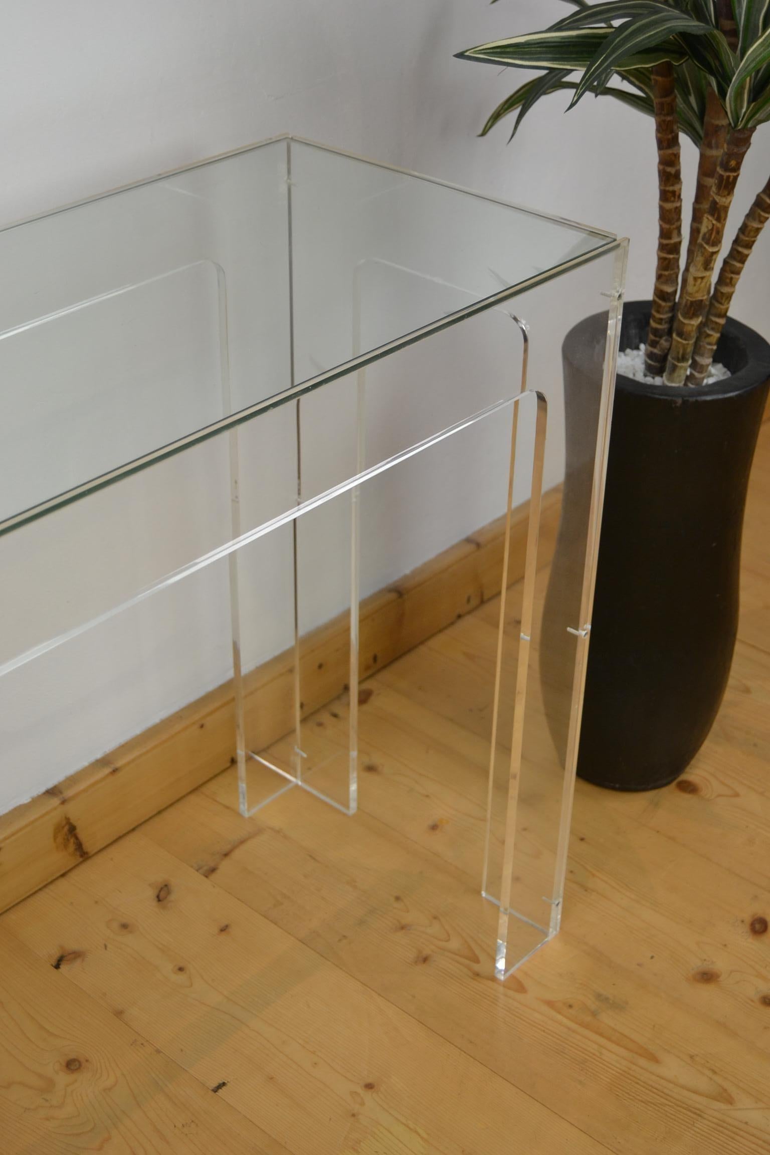 1970s Lucite Console Table with Glass Top 6
