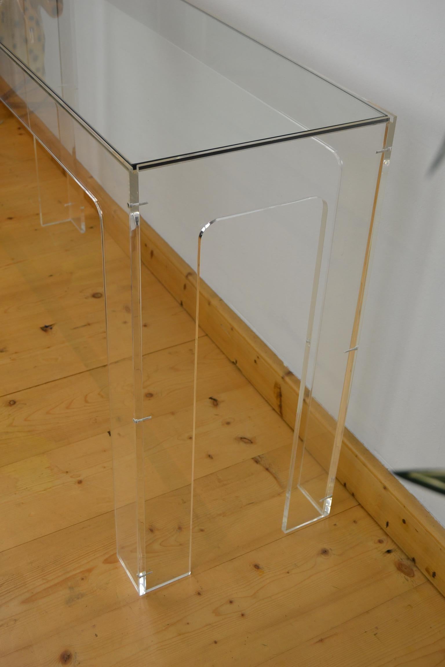1970s Lucite Console Table with Glass Top 7