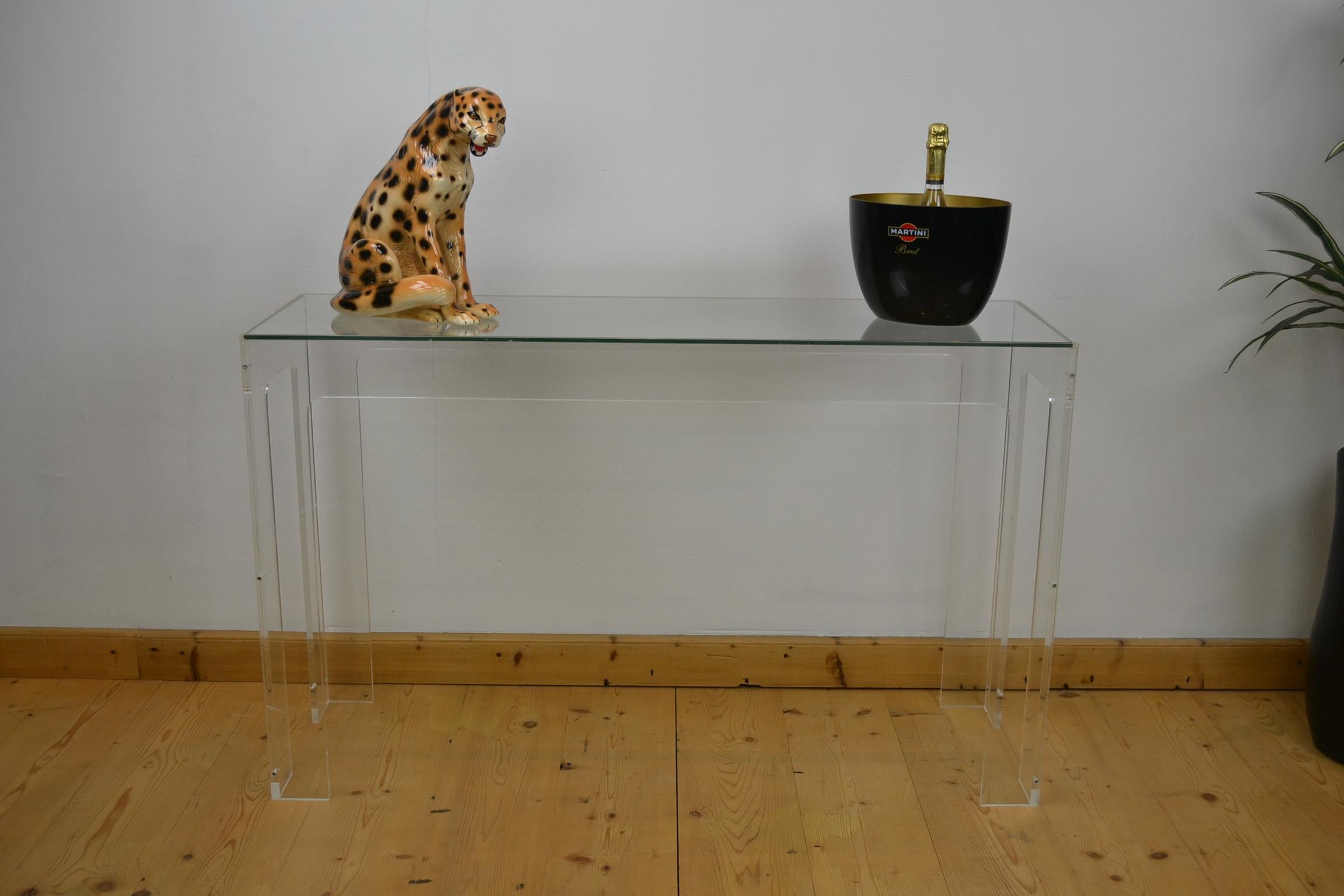 1970s Lucite Console Table with Glass Top 8