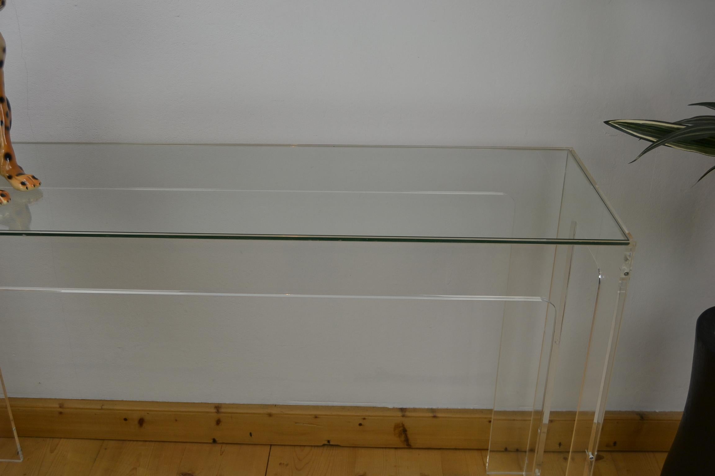20th Century 1970s Lucite Console Table with Glass Top