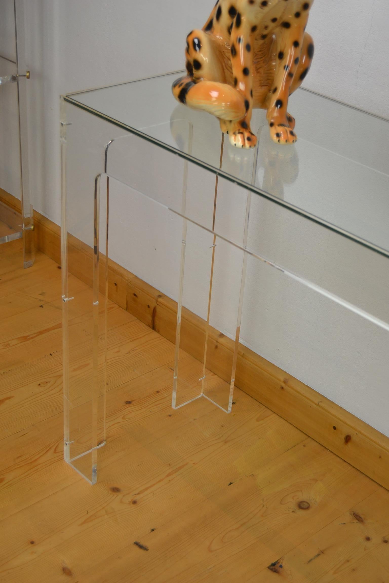 1970s Lucite Console Table with Glass Top 2