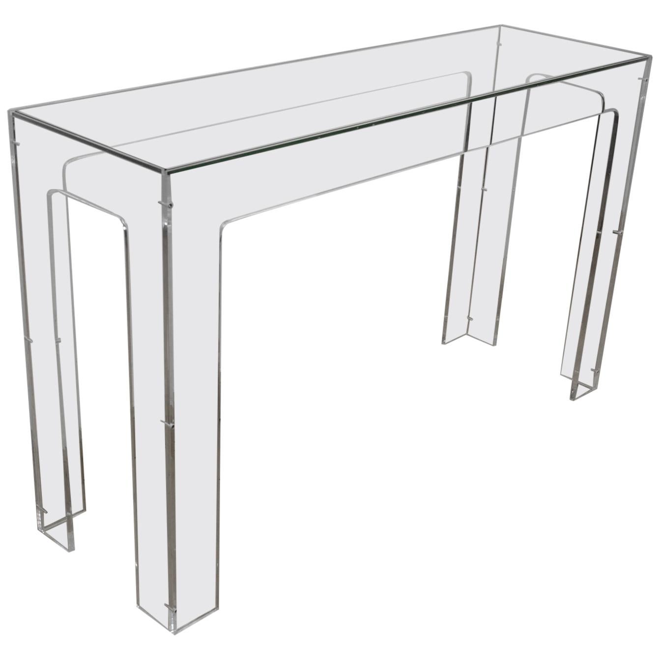 1970s Lucite Console Table with Glass Top
