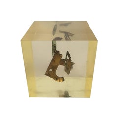 1970s Lucite Cube Gears Sculpture Paperweight by Pierre Giraudon