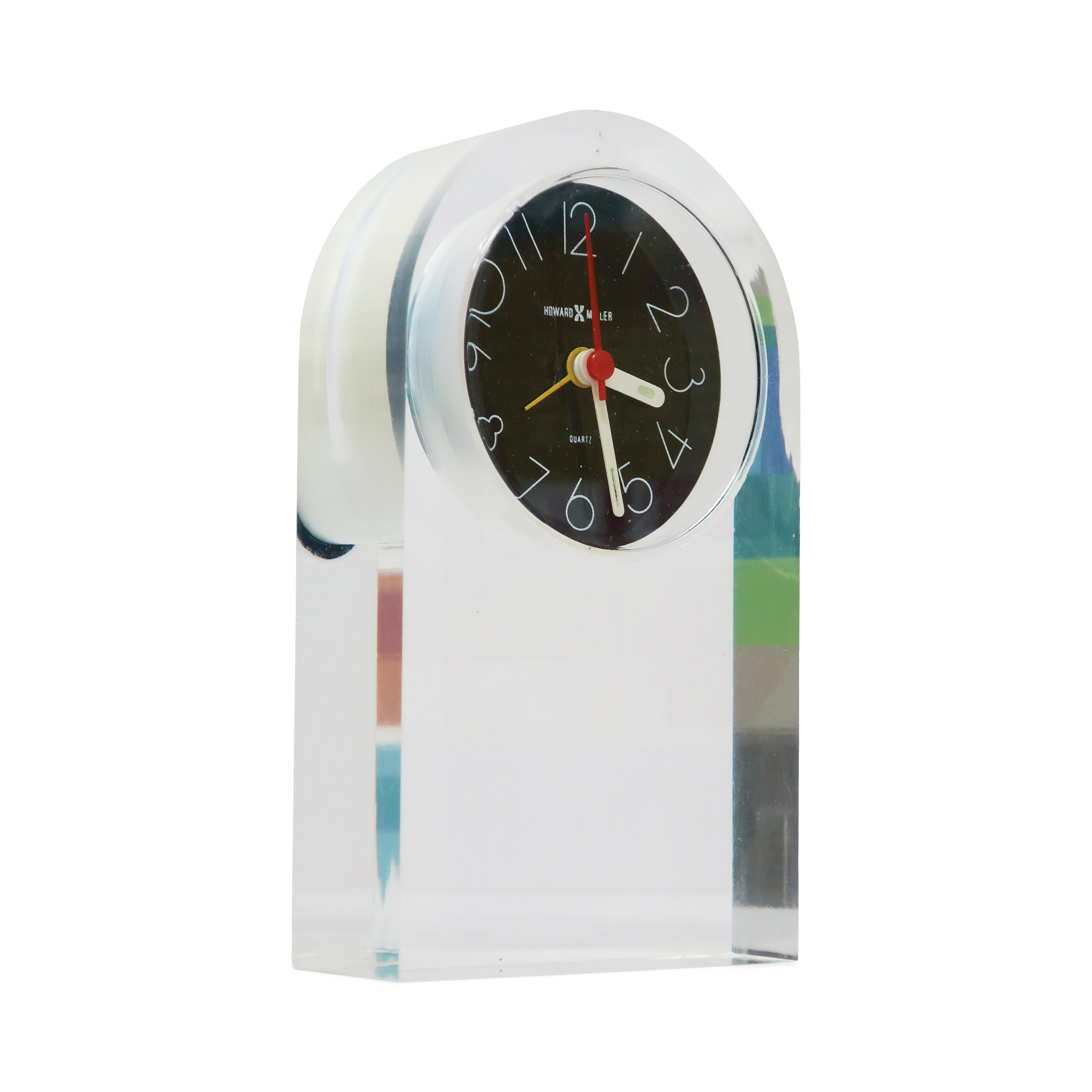 1970s Lucite Desk Clock by Howard Miller In Good Condition In Brooklyn, NY