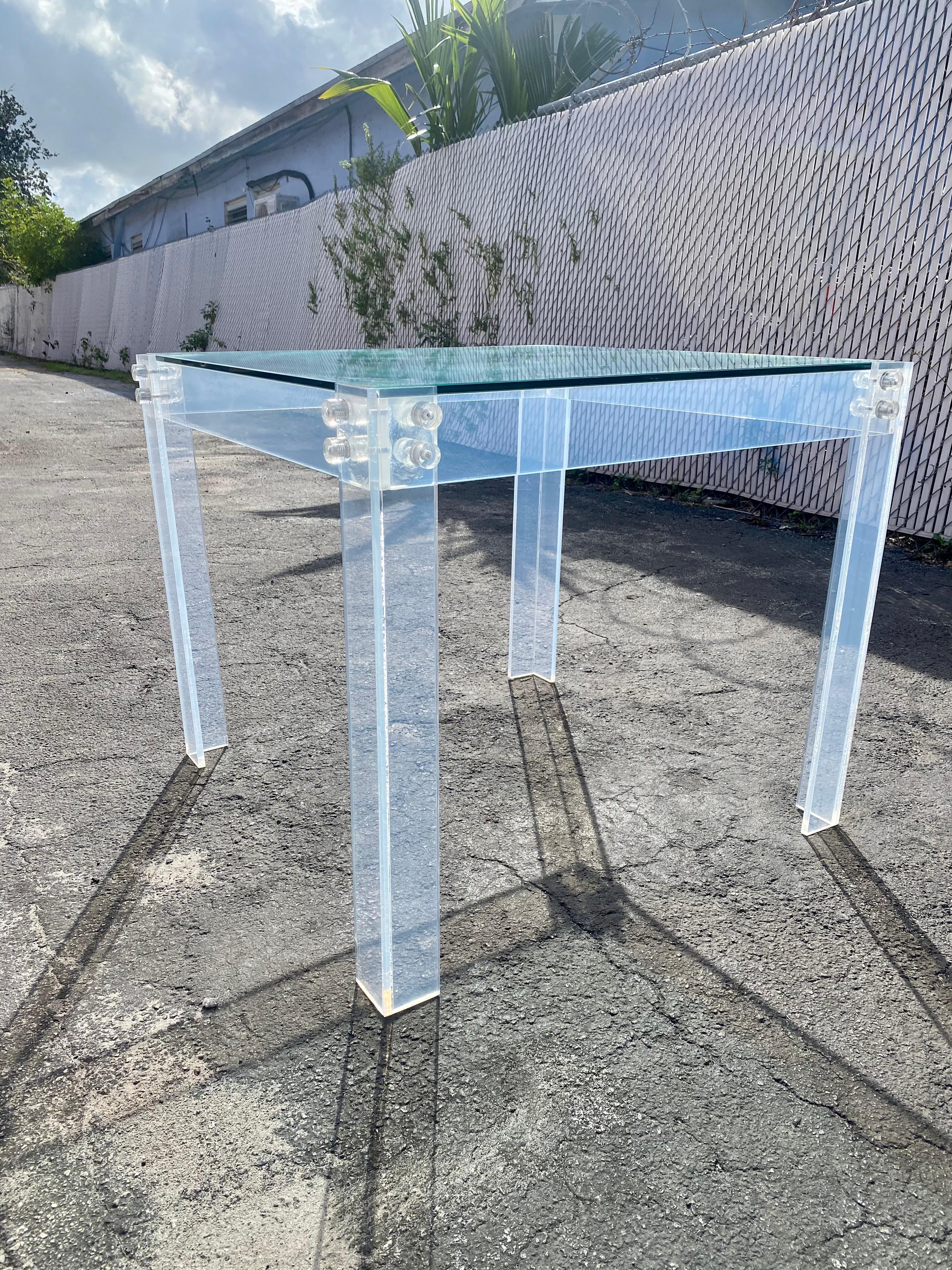 1970s Lucite Dining Gaming Table and Chairs, Set of 4 For Sale 3