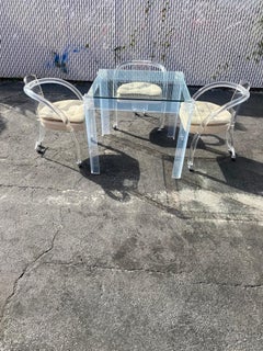 1970s Lucite Dining Gaming Table and Chairs, Set of 4