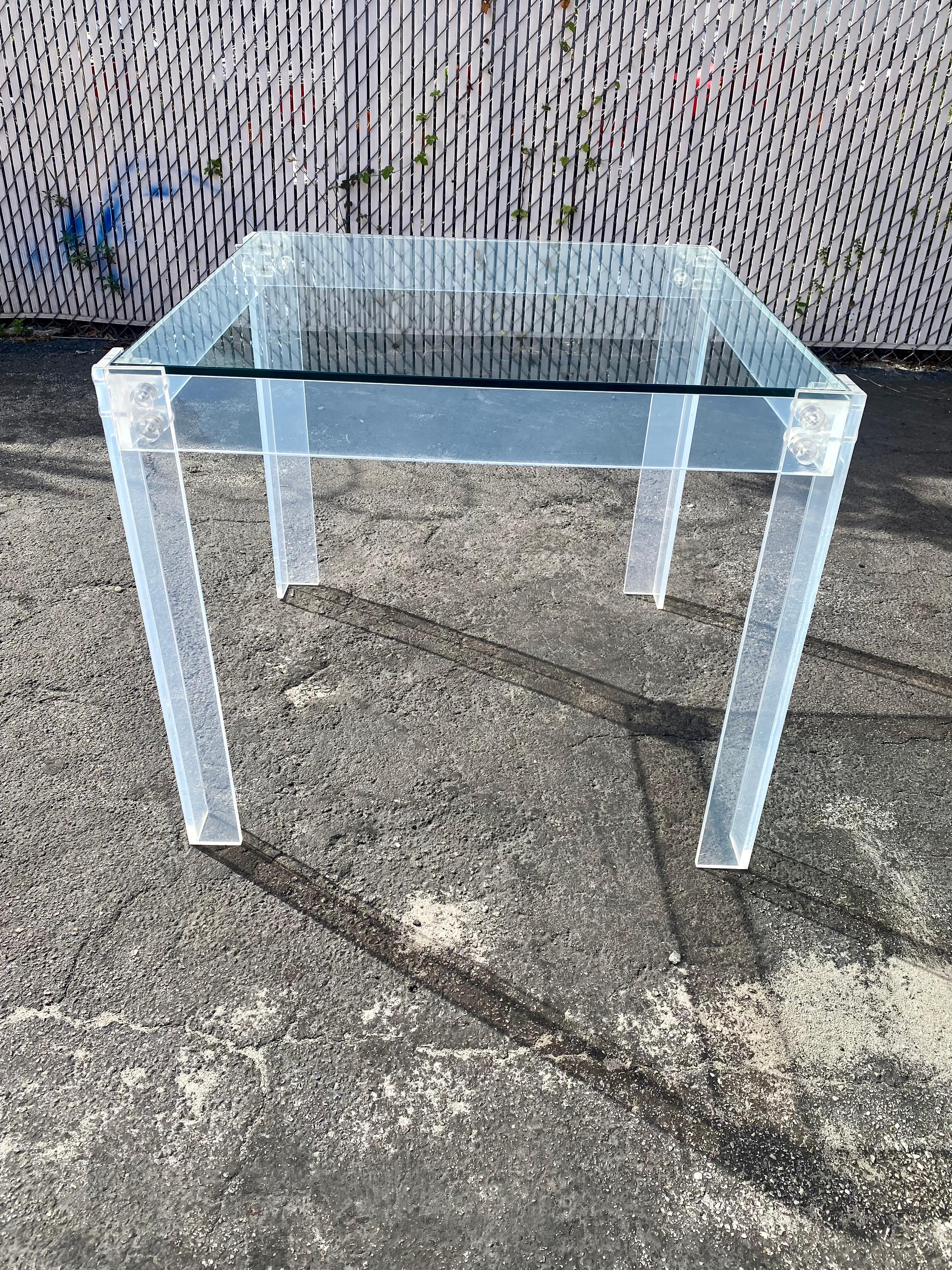 1970s Lucite Dining Gaming Table and Chairs, Set of 4 In Good Condition For Sale In Fort Lauderdale, FL