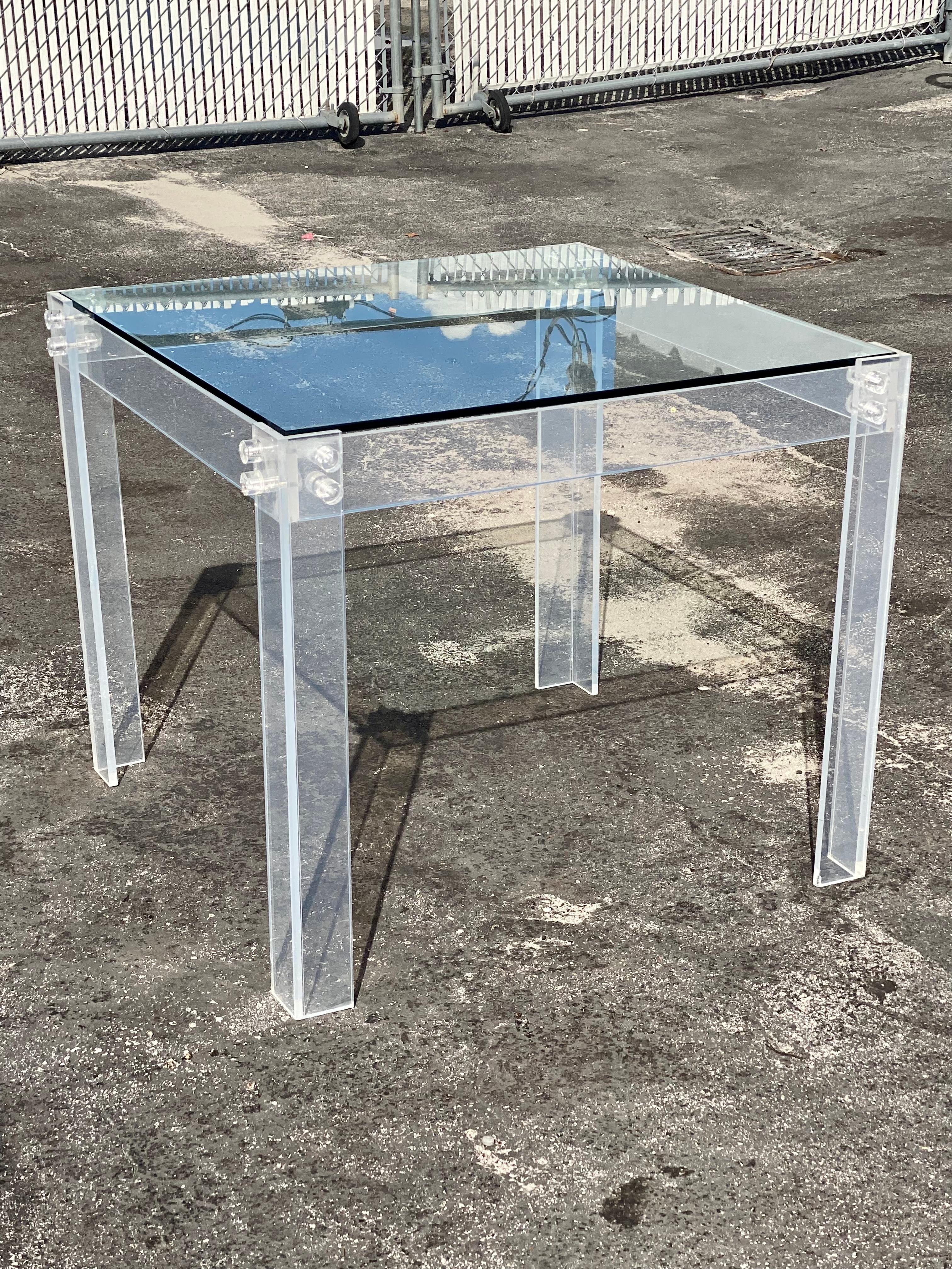Late 20th Century 1970s Lucite Dining Gaming Table and Chairs, Set of 4 For Sale