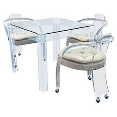 1970s Lucite Dining Gaming Table and Chairs, Set of 4