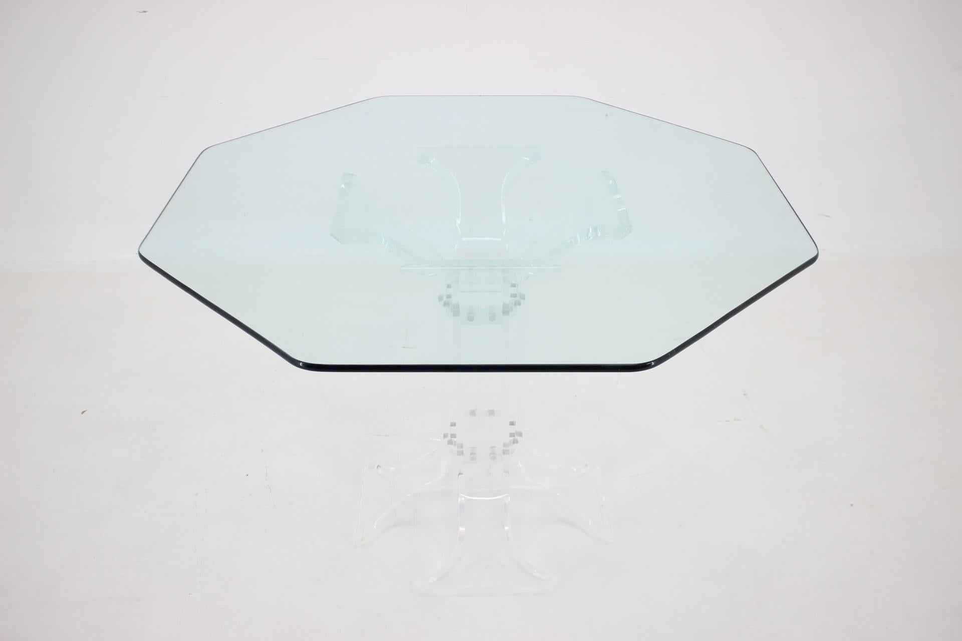 Mid-Century Modern 1970s Lucite Dining Table with Glass Top, Charles Hollis Jones Style For Sale