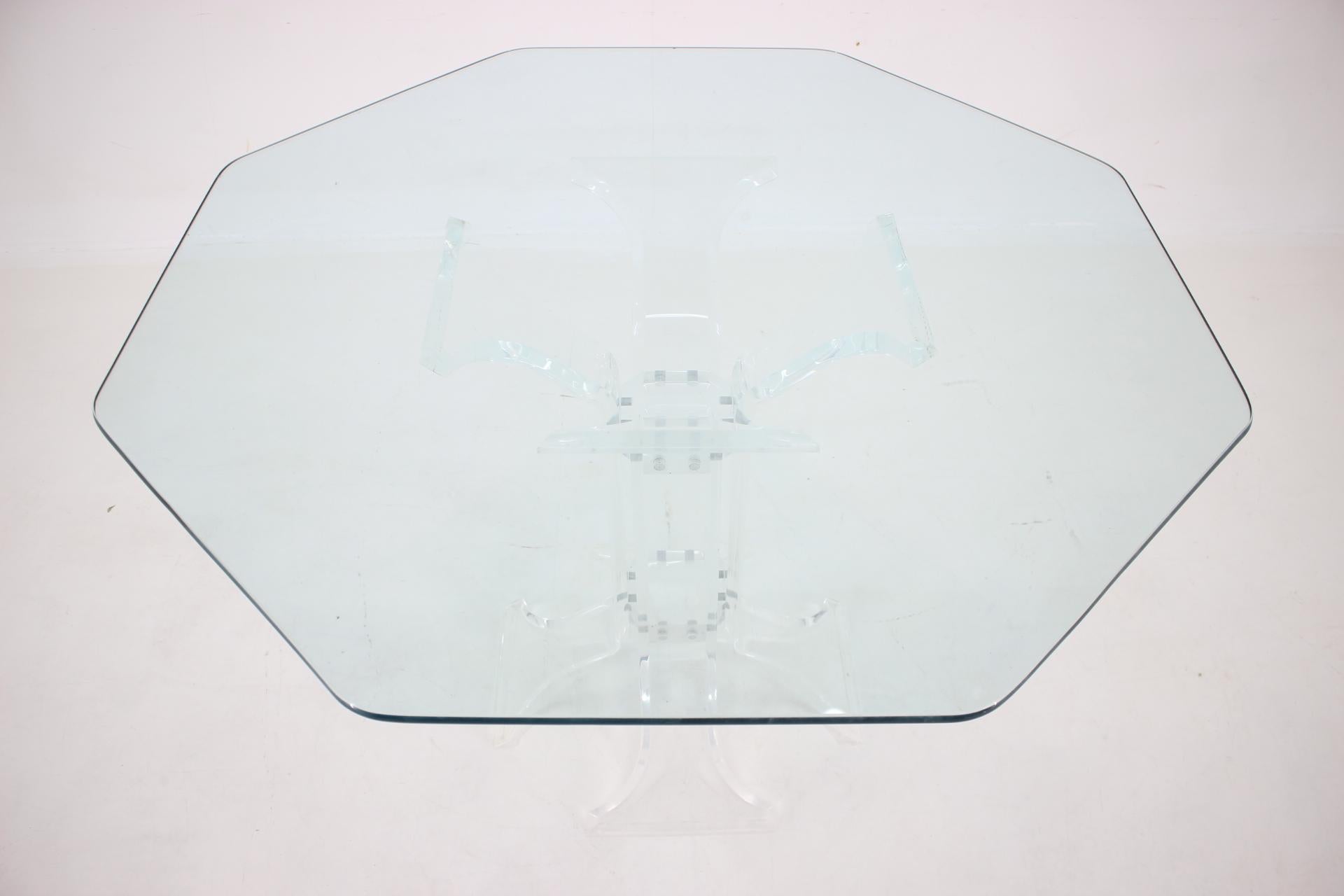 European 1970s Lucite Dining Table with Glass Top, Charles Hollis Jones Style For Sale