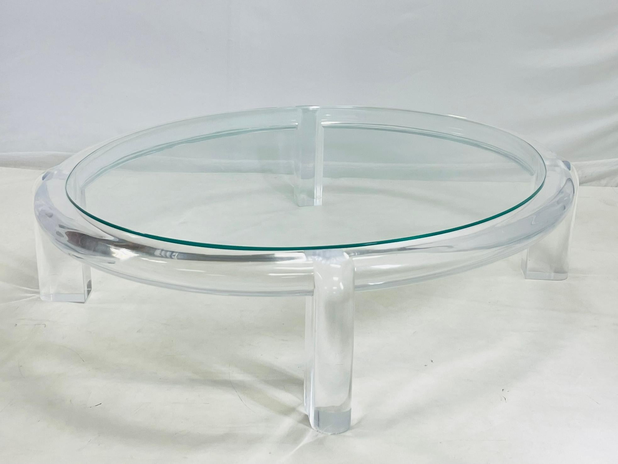 1970 Lucite & Glass Coffee Table Attributed to Karl Springer, Model No II en vente 3