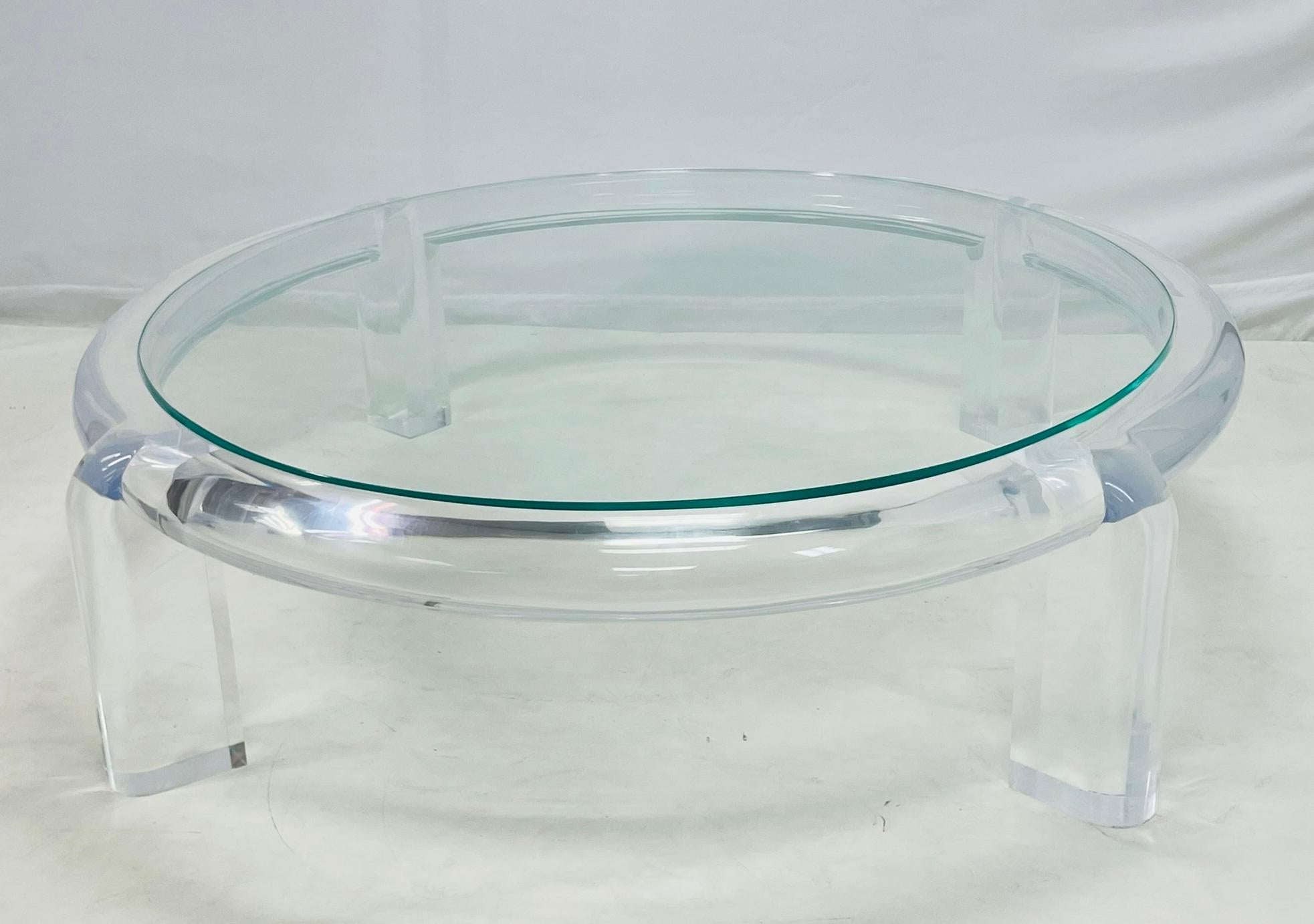 1970 Lucite & Glass Coffee Table Attributed to Karl Springer, Model No II Bon état - En vente à Los Angeles, CA