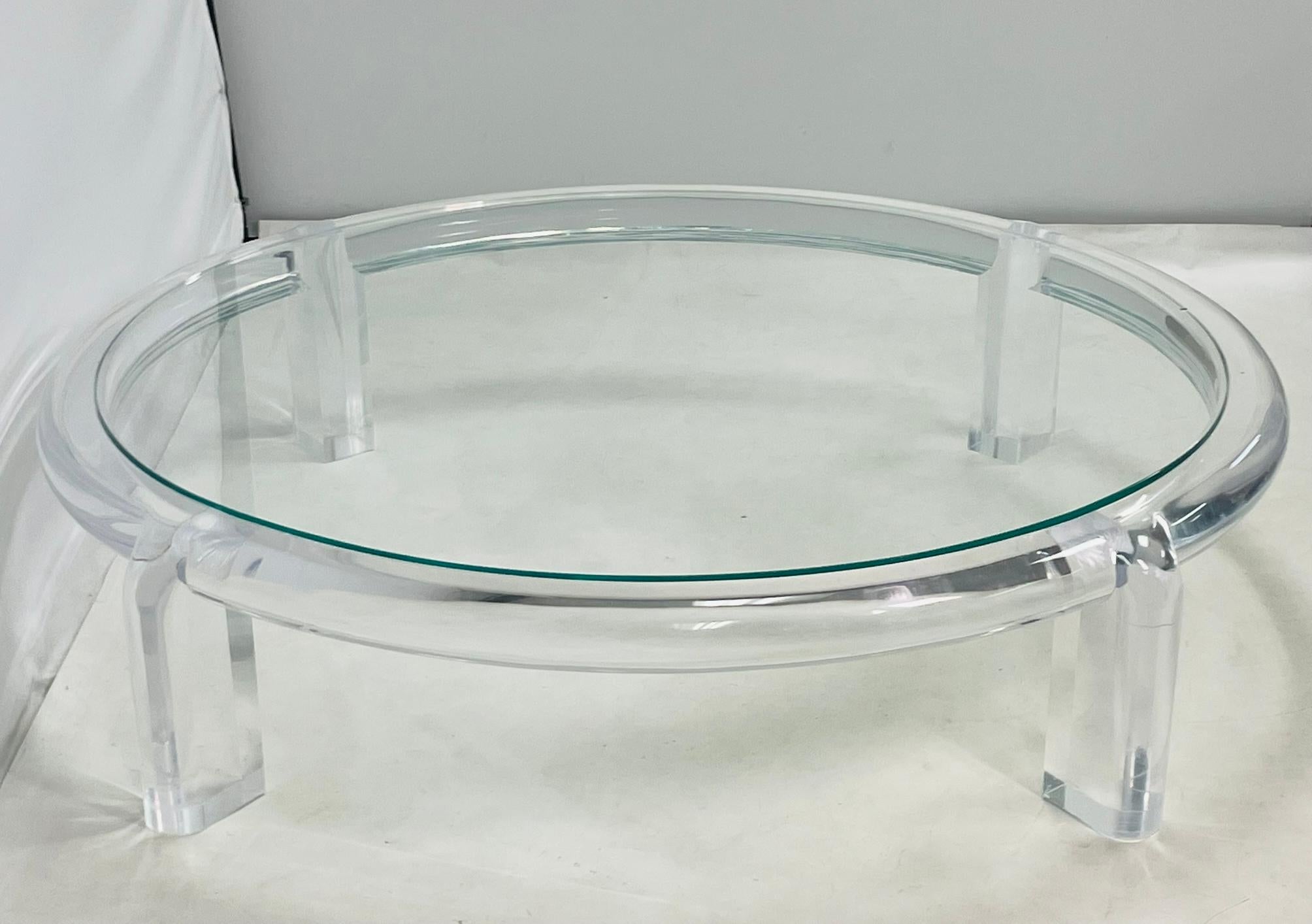 Verre 1970 Lucite & Glass Coffee Table Attributed to Karl Springer, Model No II en vente