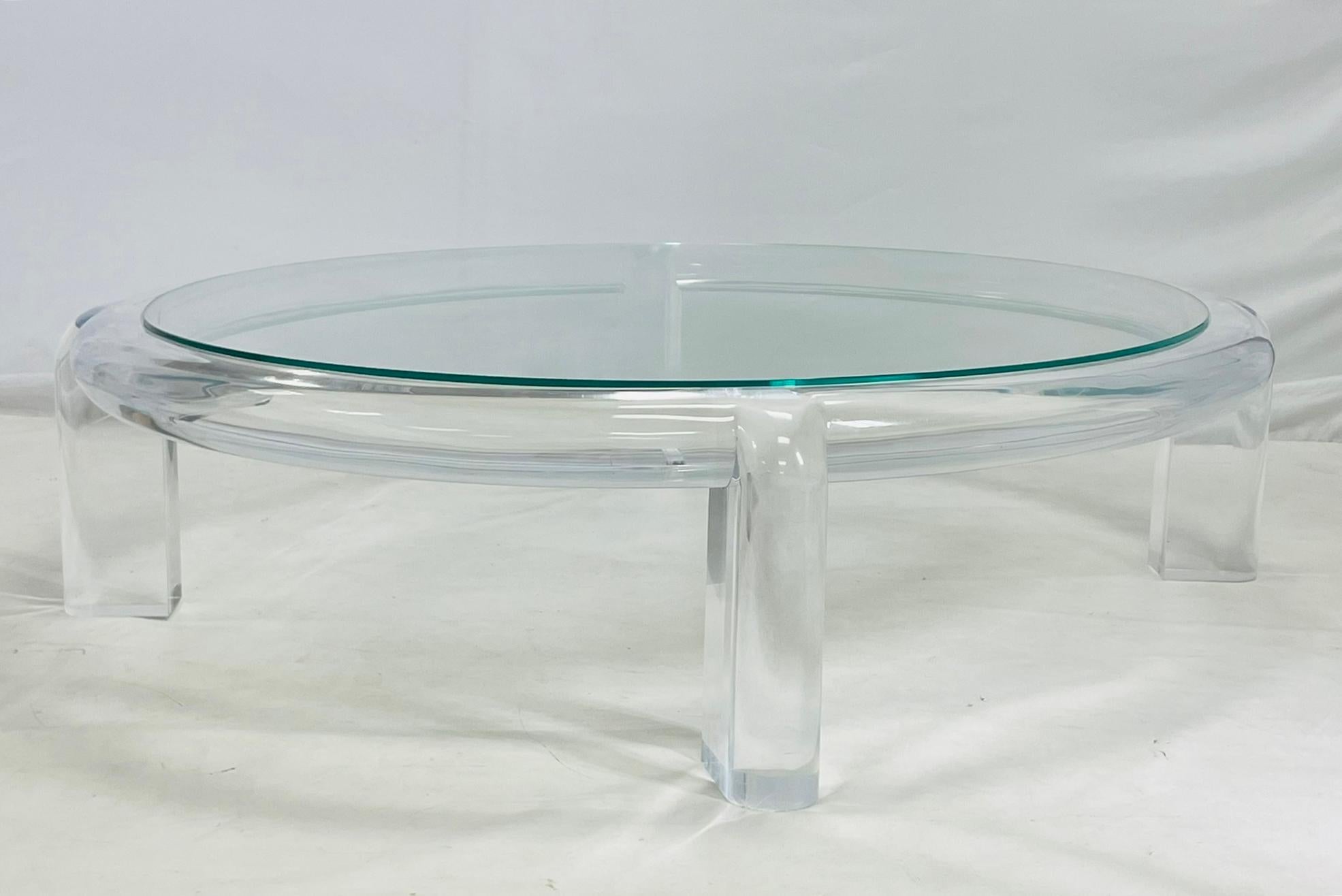 1970 Lucite & Glass Coffee Table Attributed to Karl Springer, Model No II en vente 1
