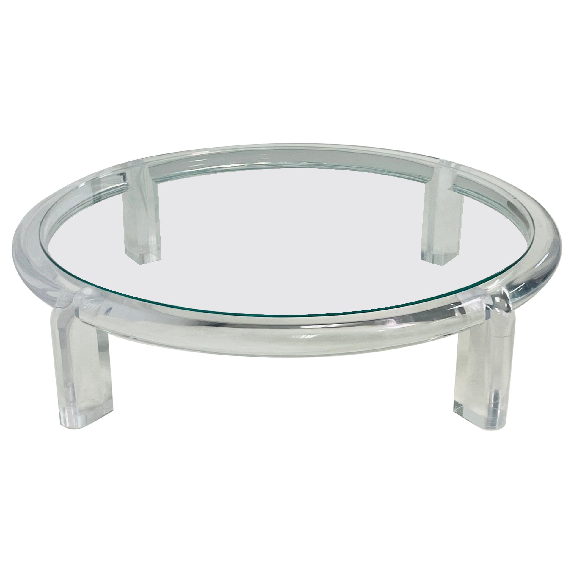 1970 Lucite & Glass Coffee Table Attributed to Karl Springer, Model No II en vente