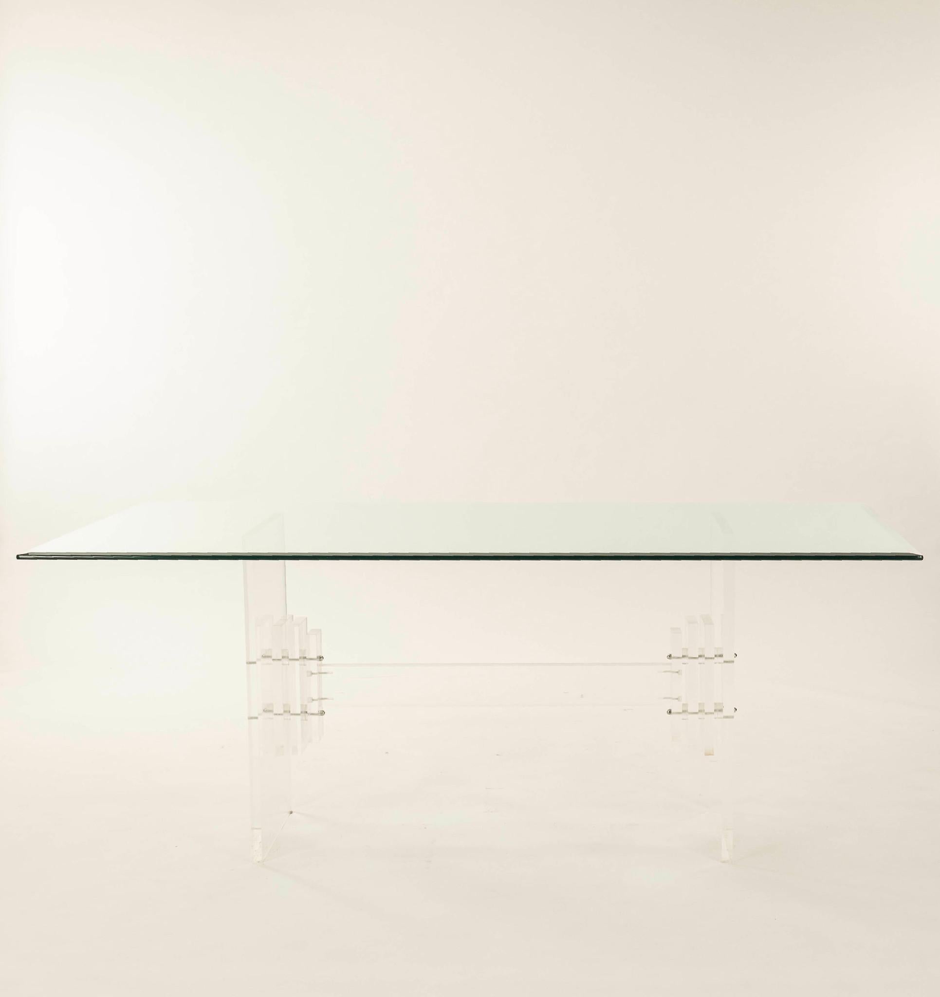 Modern 1970s Lucite Glass Dining Table For Sale