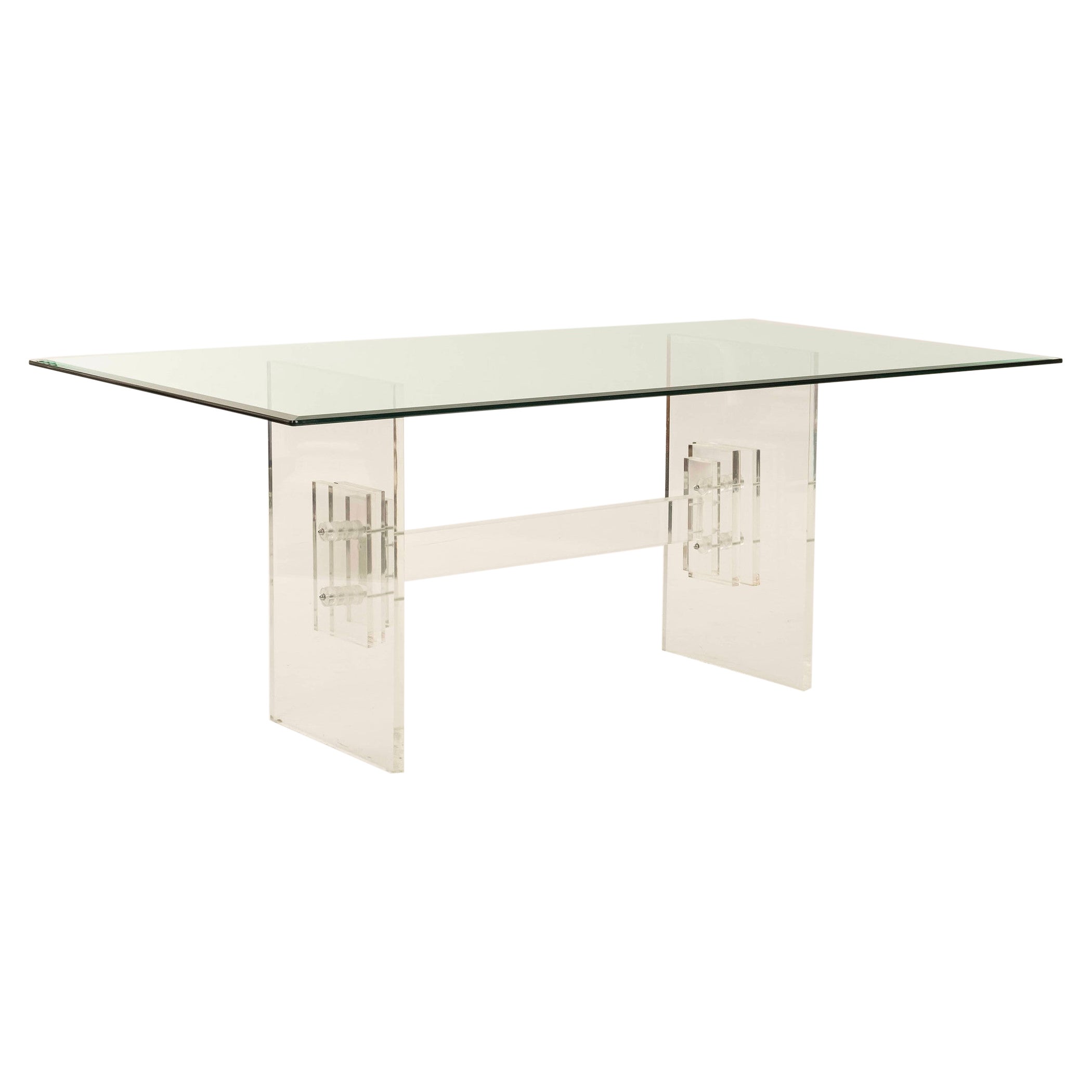 1970s Lucite Glass Dining Table For Sale