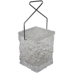 1970s Lucite Ice Bucket in the form of a Chiseled Ice Block with Chrome Tongs