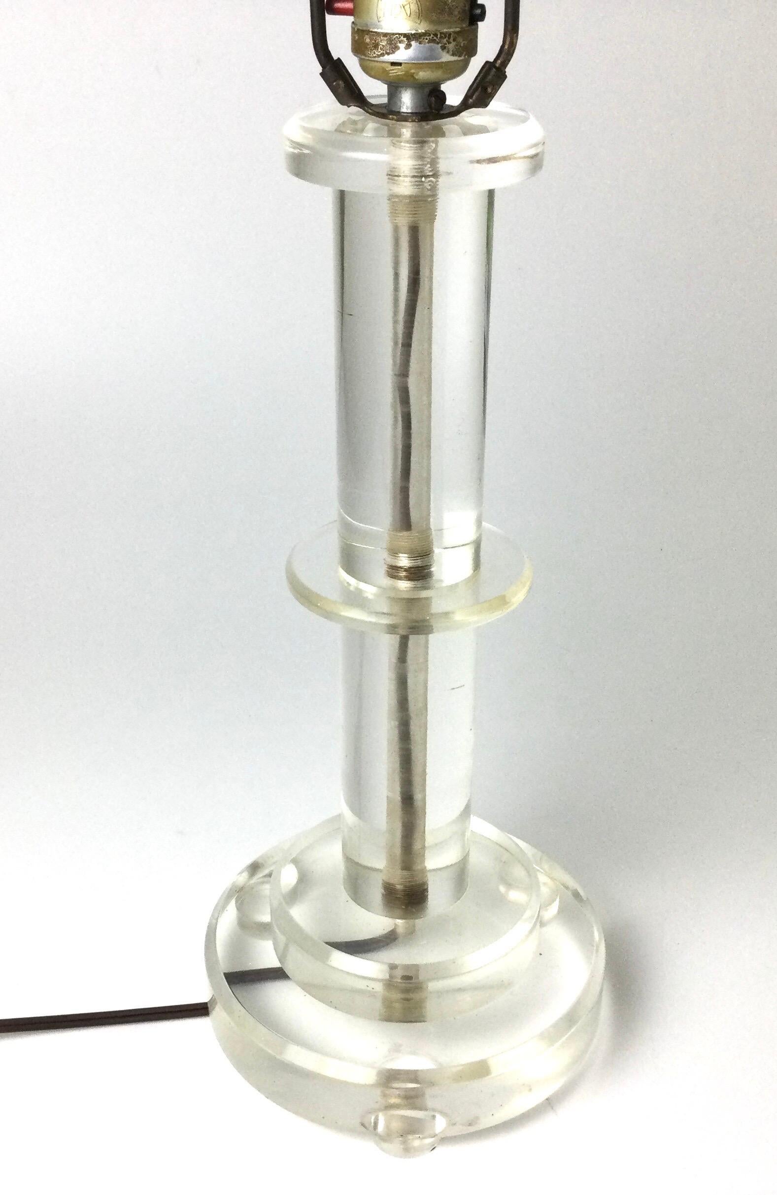 American 1970s Lucite Round Table Lamp For Sale
