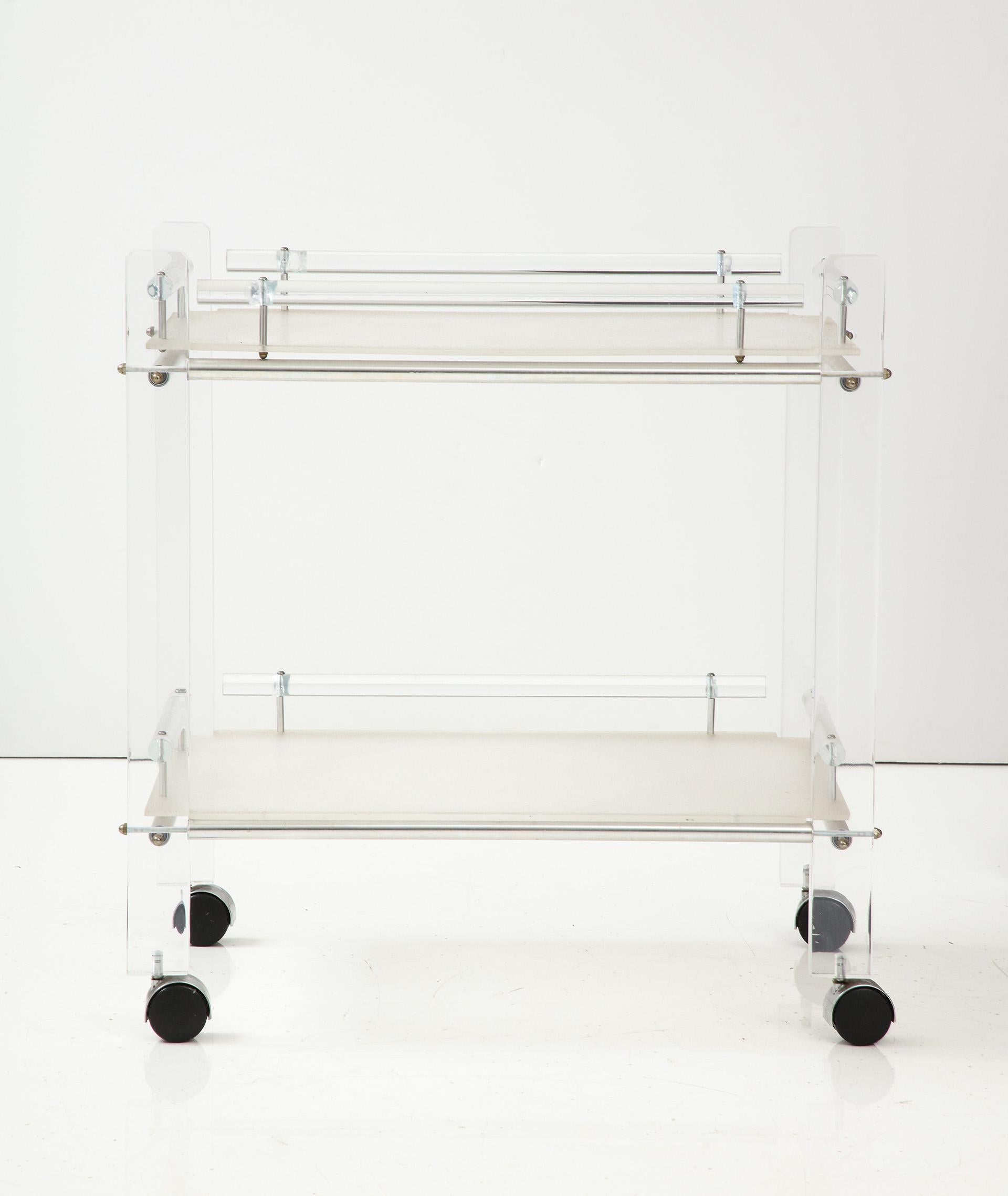 Mid-Century Modern 1970's Lucite Two Tier Bar Cart For Sale