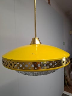 1970er Ludib Mid-Century Pendelleuchte aus gelbem Metall, Messing und Glas