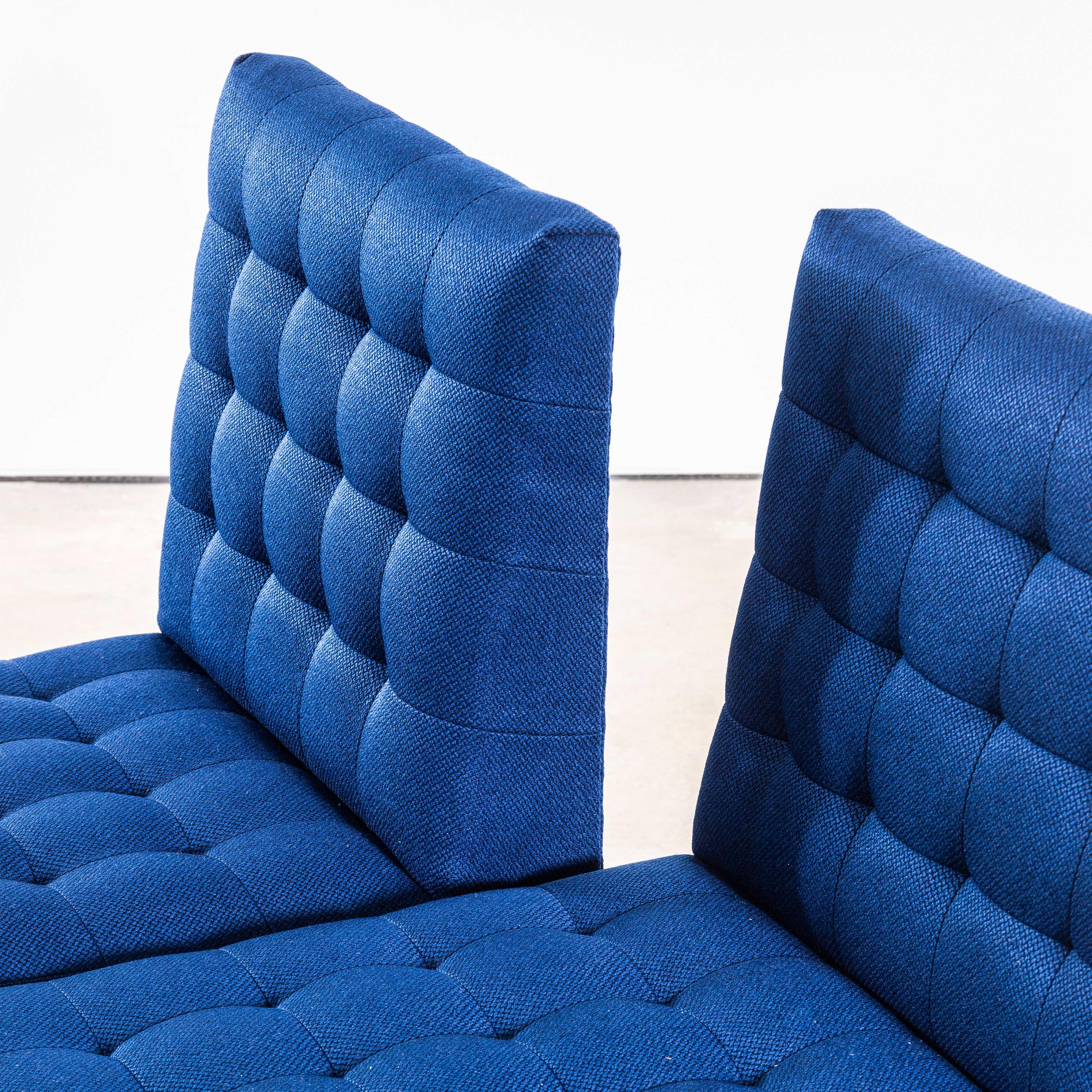 1970's Ludvik Volak Deep Blue Slubbed Weave Reupholstered Bratislava Side Chairs (Tschechisch) im Angebot