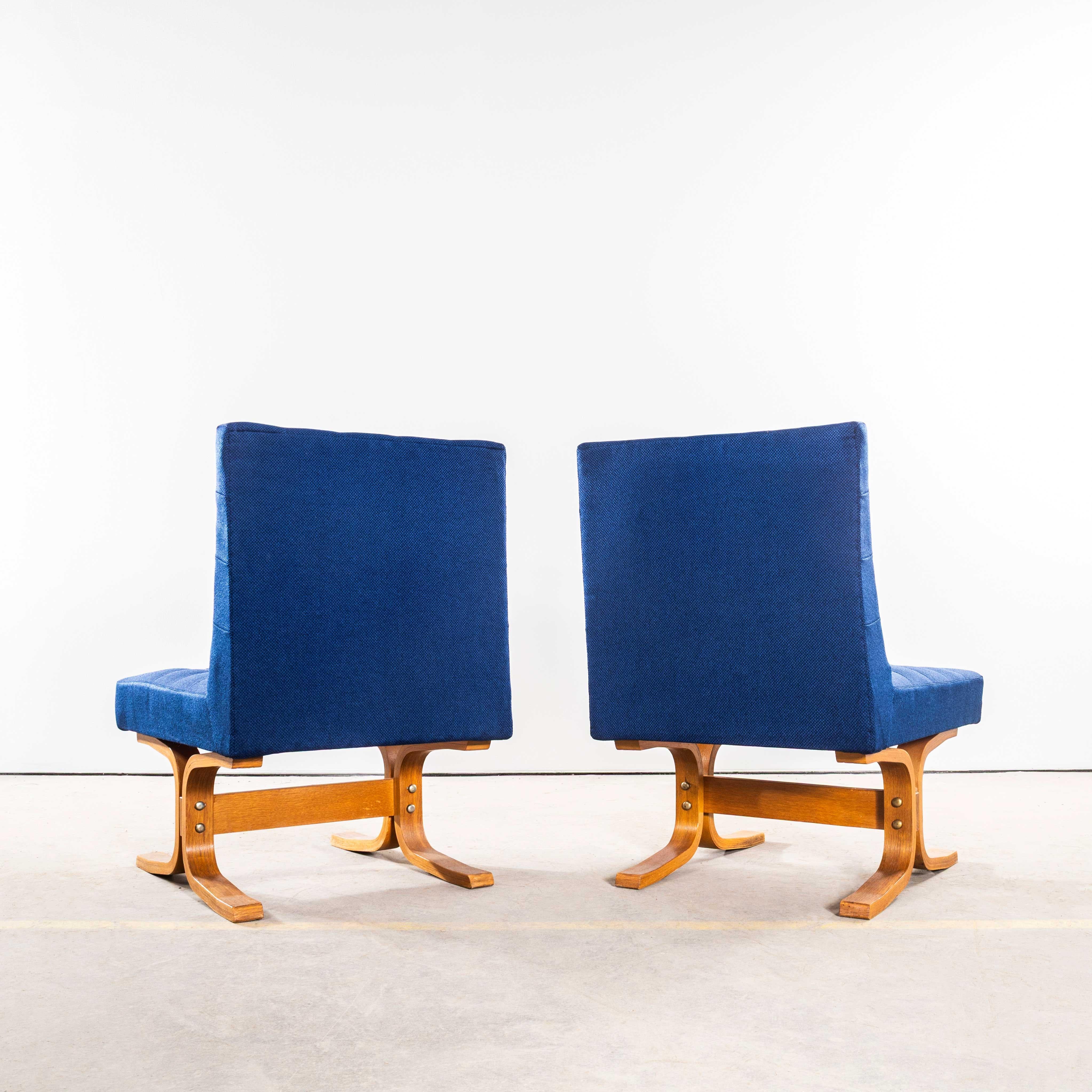 1970's Ludvik Volak Deep Blue Slubbed Weave Reupholstered Bratislava Side Chairs (Textil) im Angebot