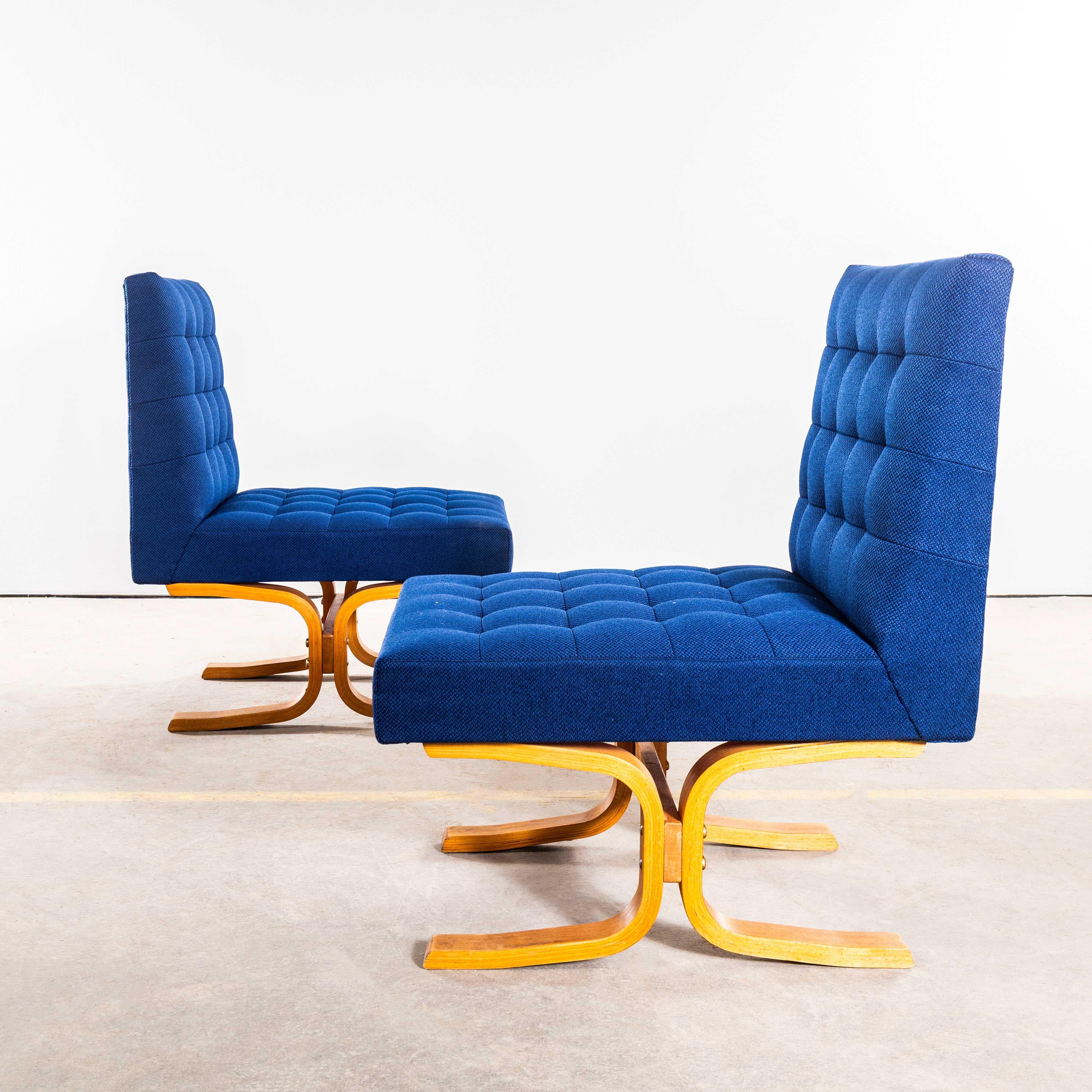 1970's Ludvik Volak Deep Blue Slubbed Weave Reupholstered Bratislava Side Chairs im Angebot 1