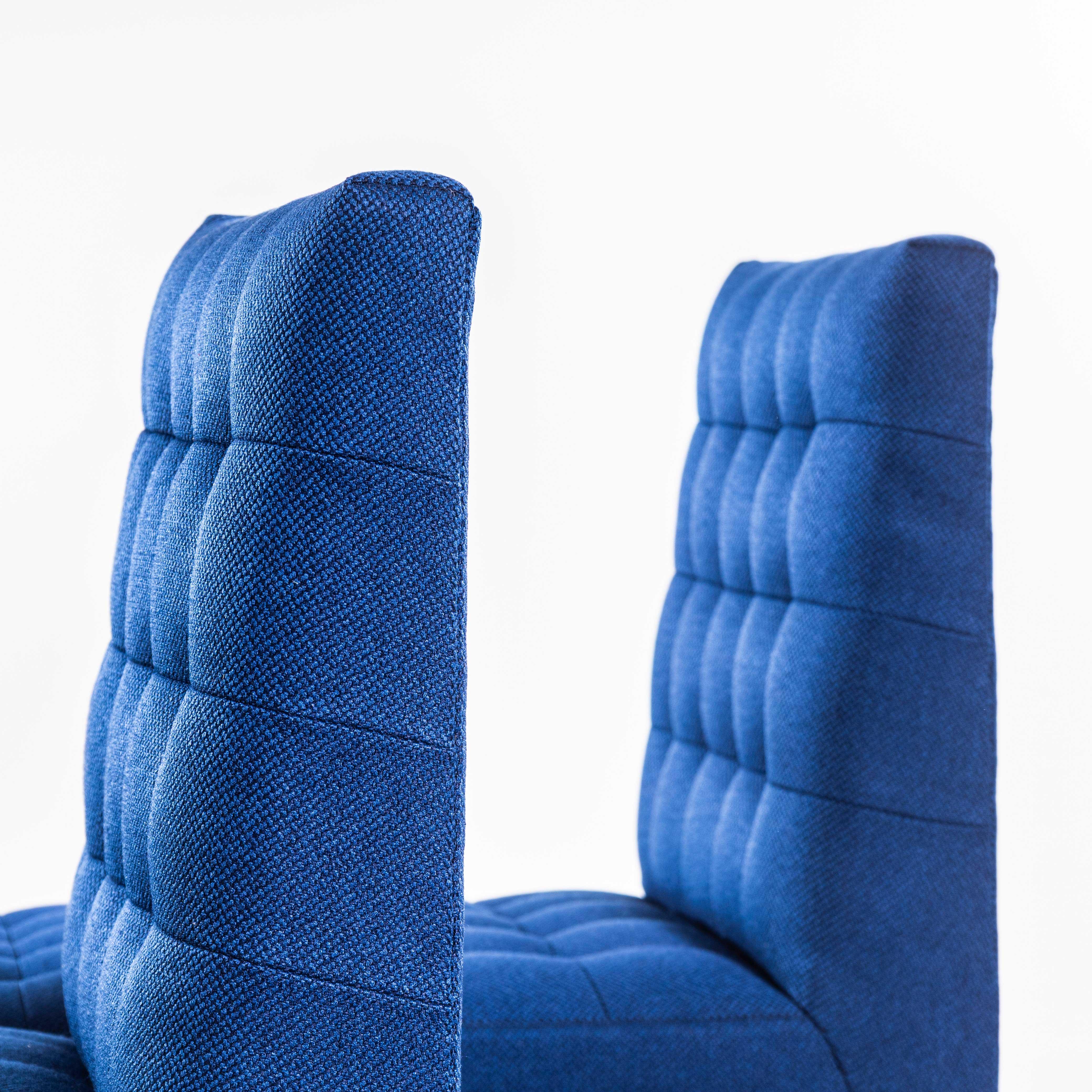 1970's Ludvik Volak Deep Blue Slubbed Weave Reupholstered Bratislava Side Chairs im Angebot 2