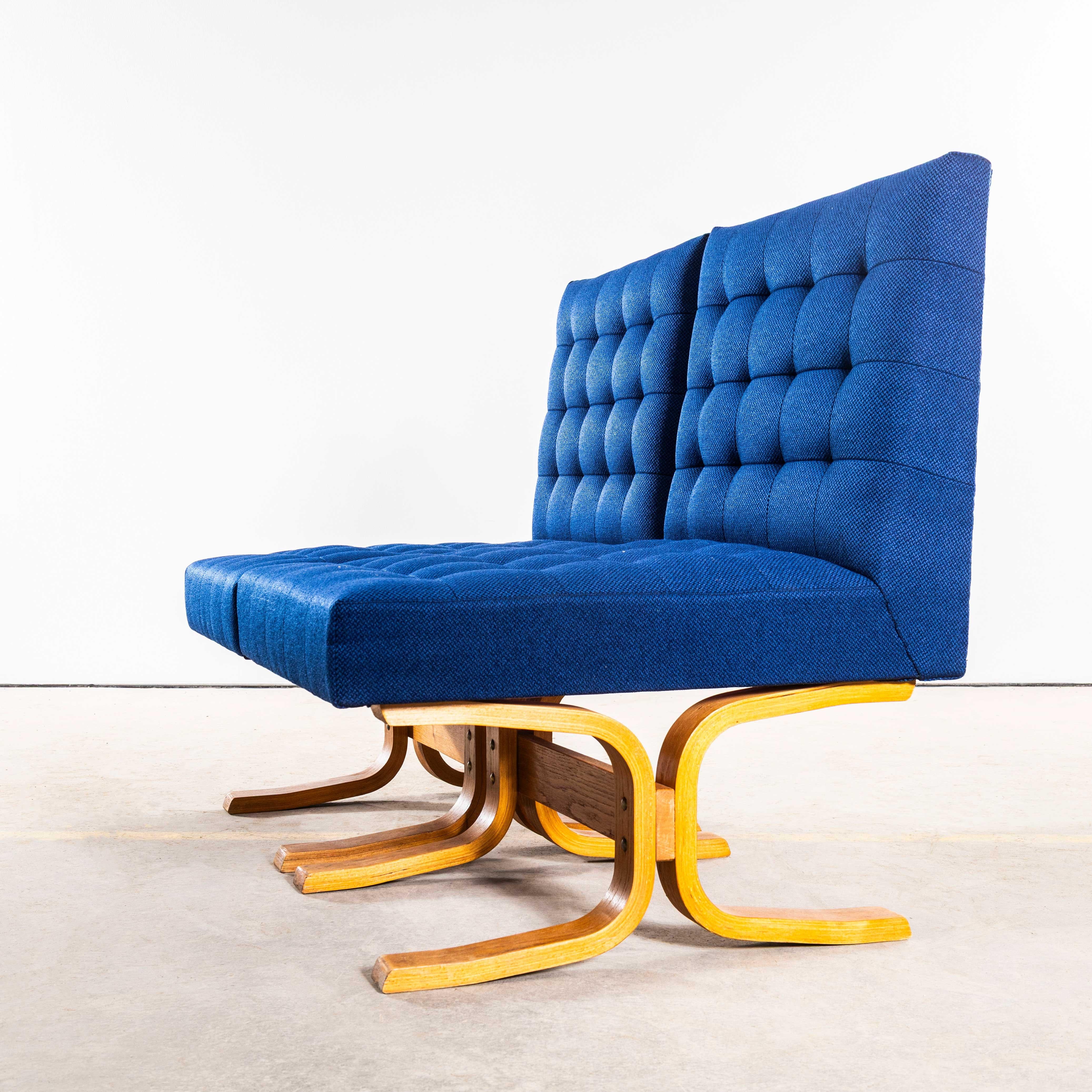 1970's Ludvik Volak Deep Blue Slubbed Weave Reupholstered Bratislava Side Chairs im Angebot 3